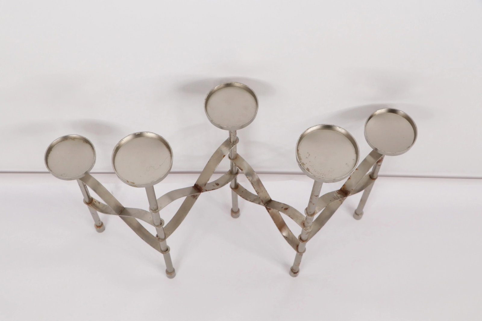 Vintage 1960s Mid-Century Modern Silver Steel 5 Piece Rotating Candle Holder - 5