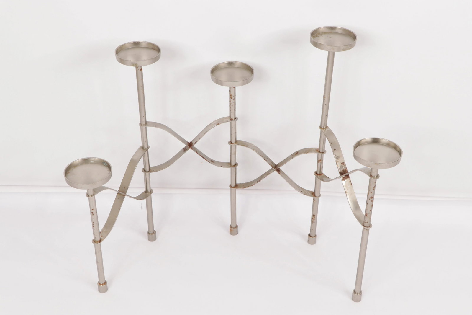 Vintage 1960s Mid-Century Modern Silver Steel 5 Piece Rotating Candle Holder - 7