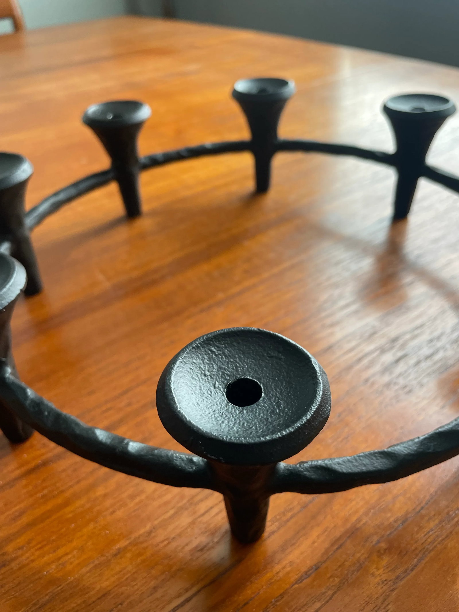 Mid 20th Century Hand-Hammered Iron Centerpiece Candelabra After Jensen Quistgaard - 4