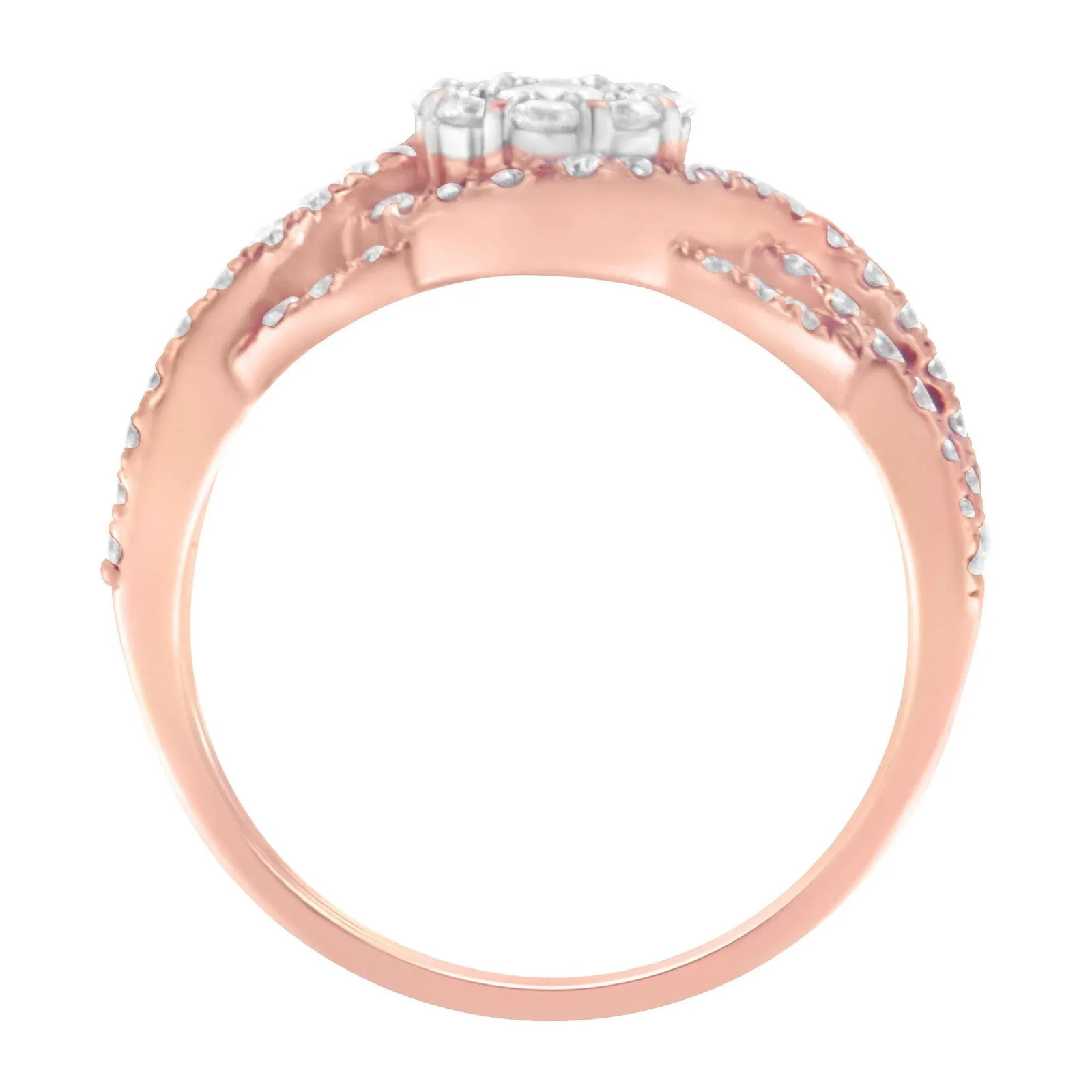 10K Rose Gold 3/4 Cttw Diamond Floral Cluster Head and Twisted Shank Cocktail Ring (H-I Color, SI1-S - 4