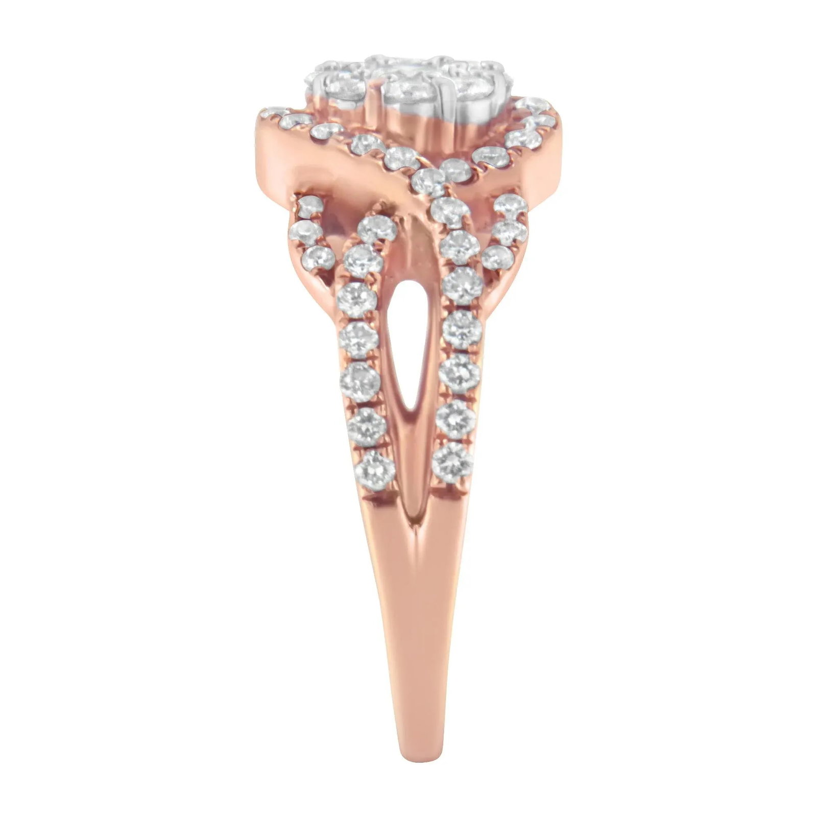 10K Rose Gold 3/4 Cttw Diamond Floral Cluster Head and Twisted Shank Cocktail Ring (H-I Color, SI1-S - 5