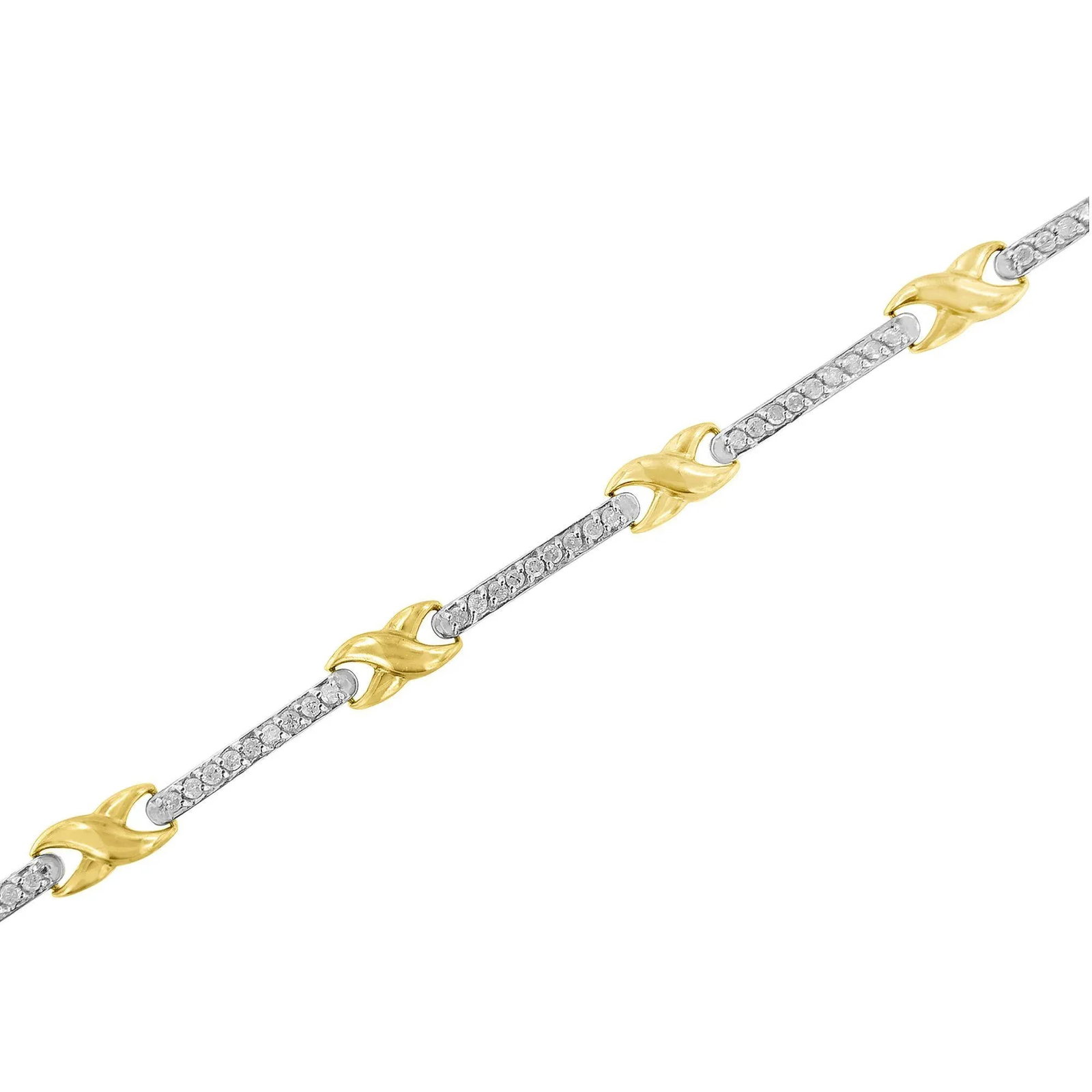 10K Yellow Gold 1.00 Cttw Pave Set Diamond Bar and X-Link 7" Bracelet (I-J Color, I3 Quality) - 3