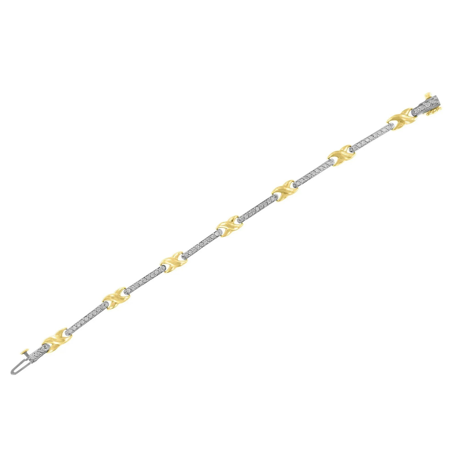 10K Yellow Gold 1.00 Cttw Pave Set Diamond Bar and X-Link 7" Bracelet (I-J Color, I3 Quality) - 4