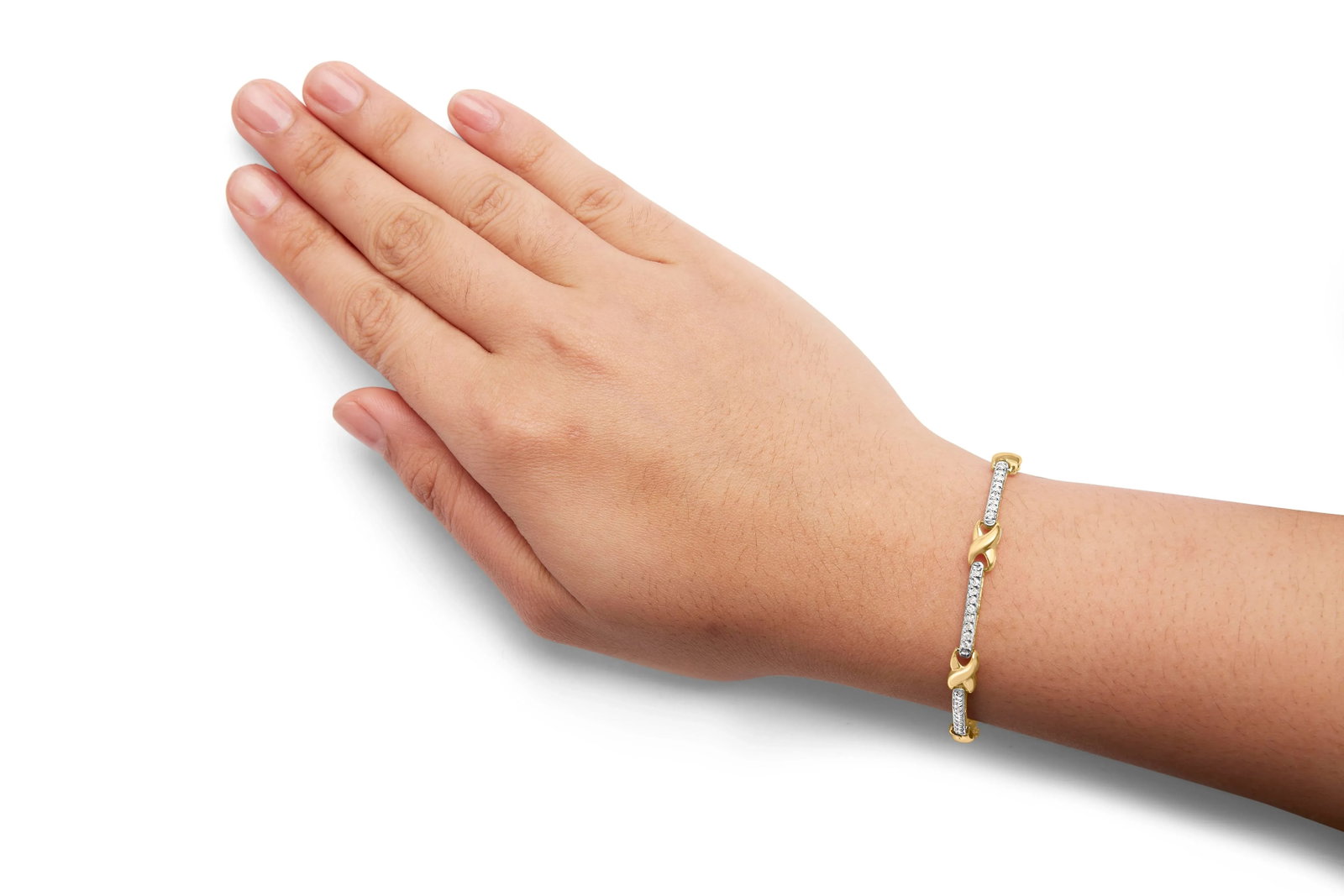 10K Yellow Gold 1.00 Cttw Pave Set Diamond Bar and X-Link 7" Bracelet (I-J Color, I3 Quality) - 5