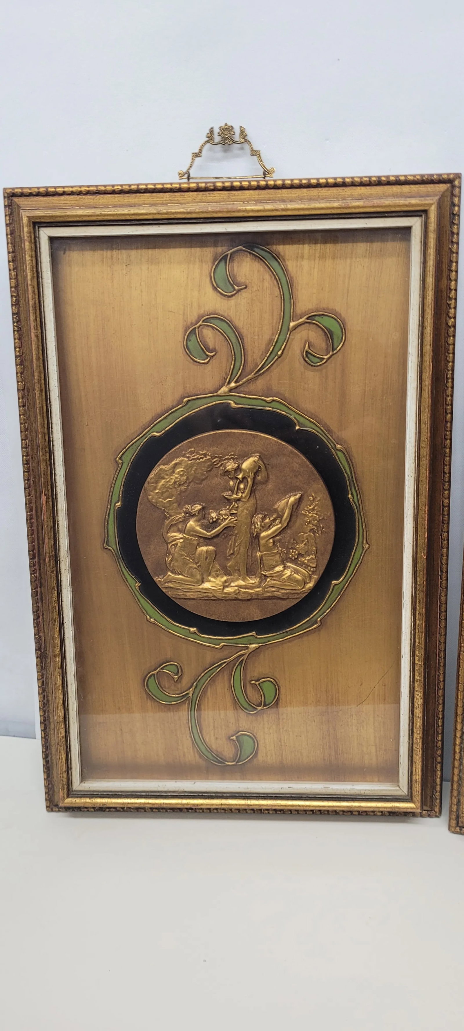 Vintage Neoclassical Medallion Wood Framed Gold Gilt Original Sungott Art Studies- Set of 2 - 7