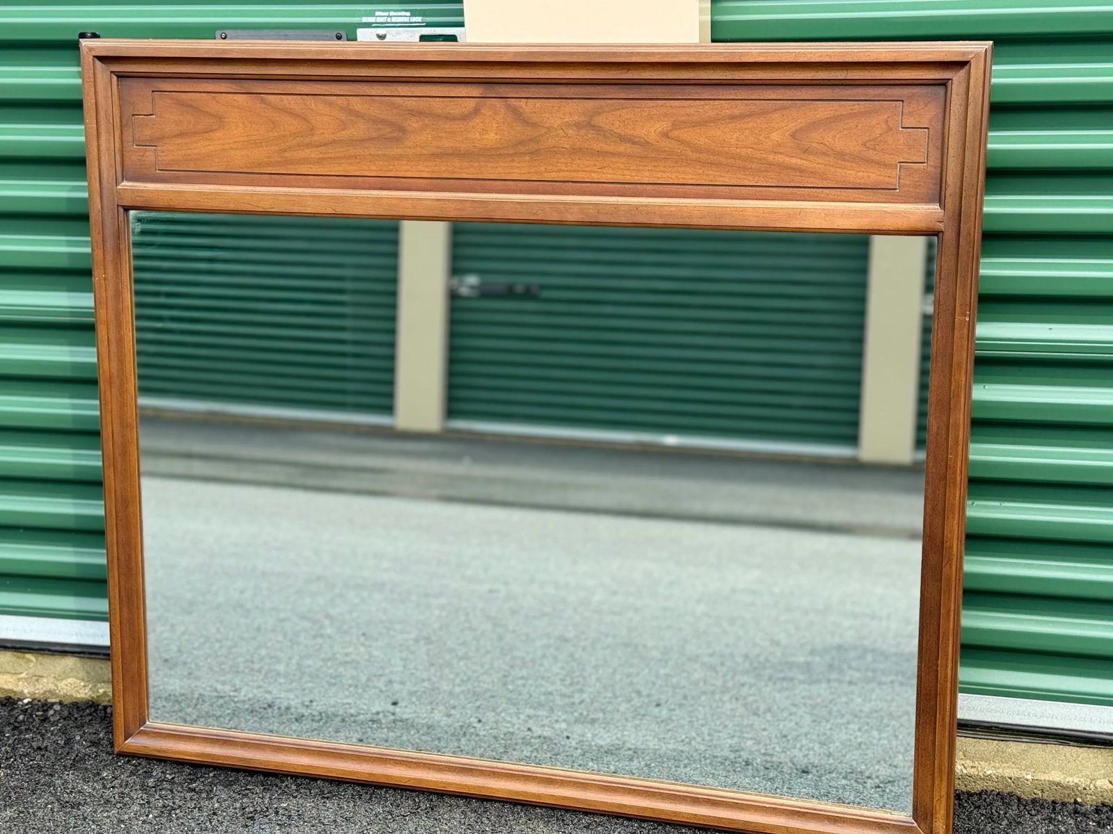 Vintage 1960s Large Walnut Wood Wall Mirror - 4