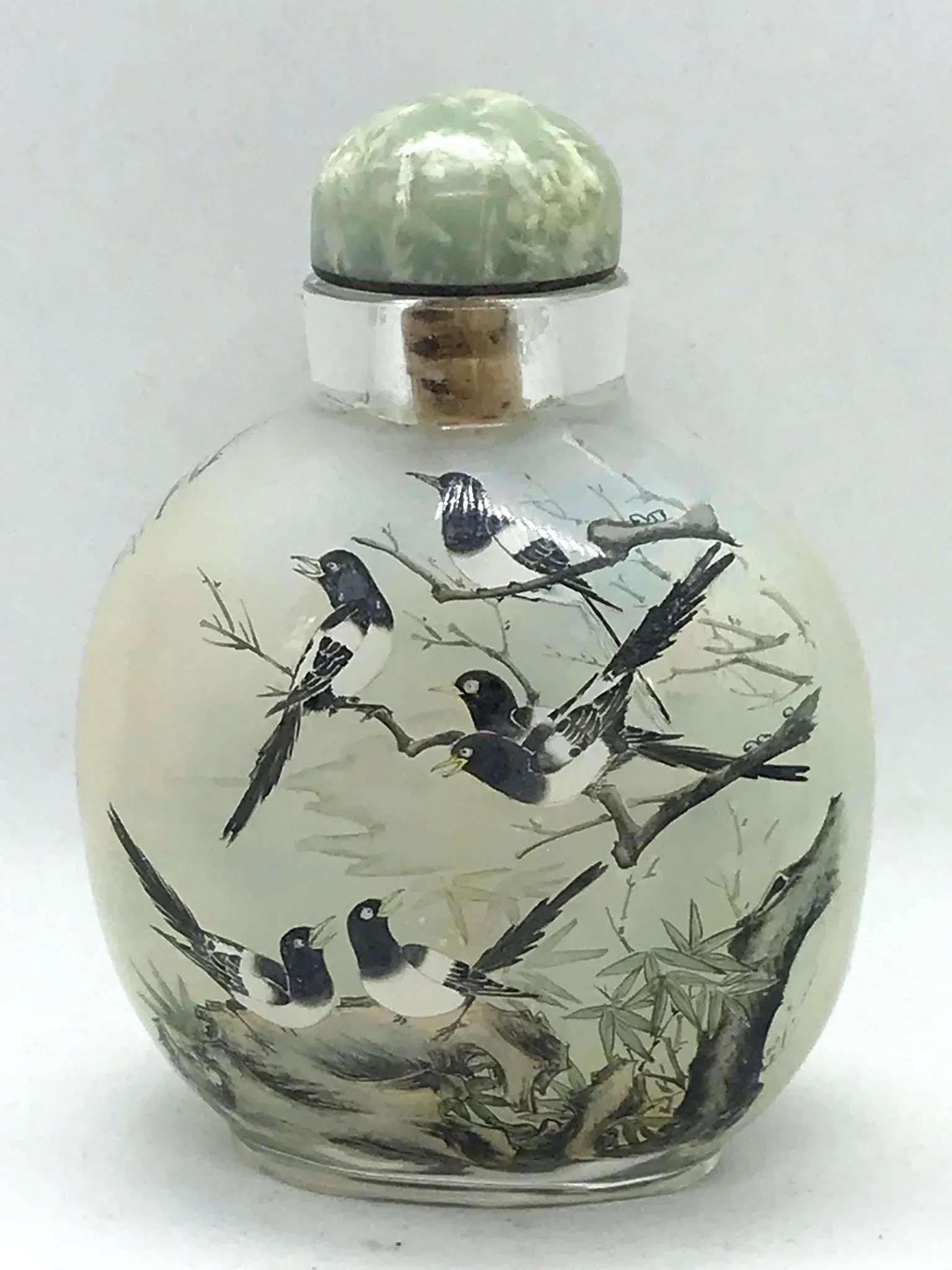 Inside Painted Snuff Bottle With Magpies, Dated 1998 - 2