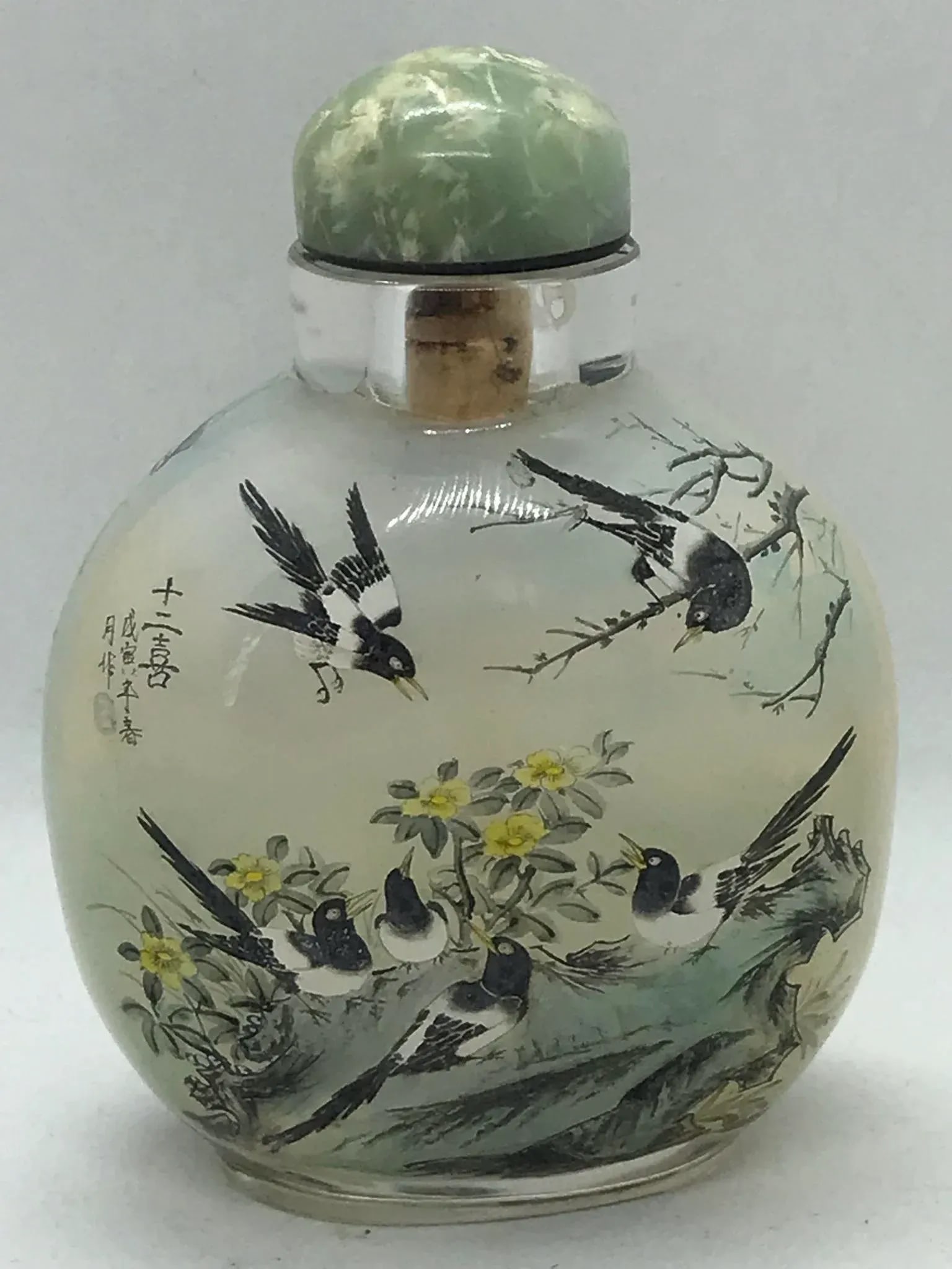 Inside Painted Snuff Bottle With Magpies, Dated 1998 - 5