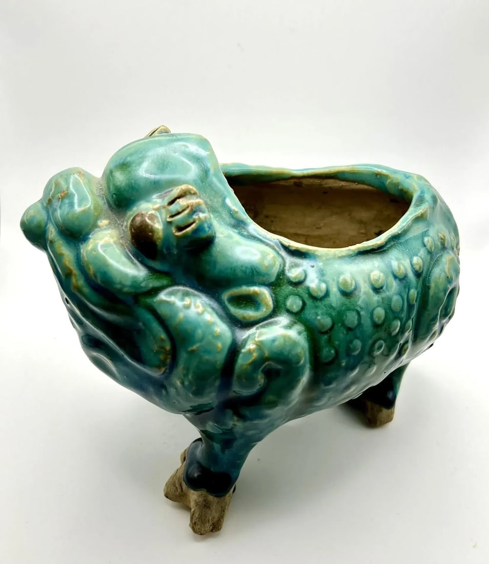 VIntage Shiwan Green Glazed Three Legged Toad - 2