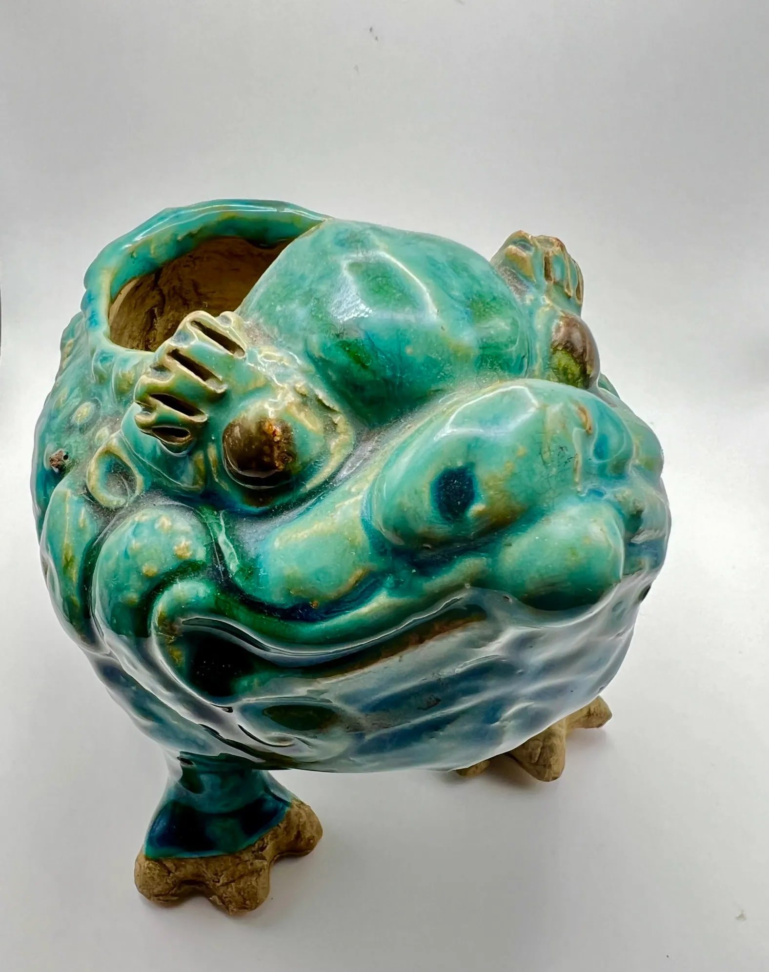 VIntage Shiwan Green Glazed Three Legged Toad - 4
