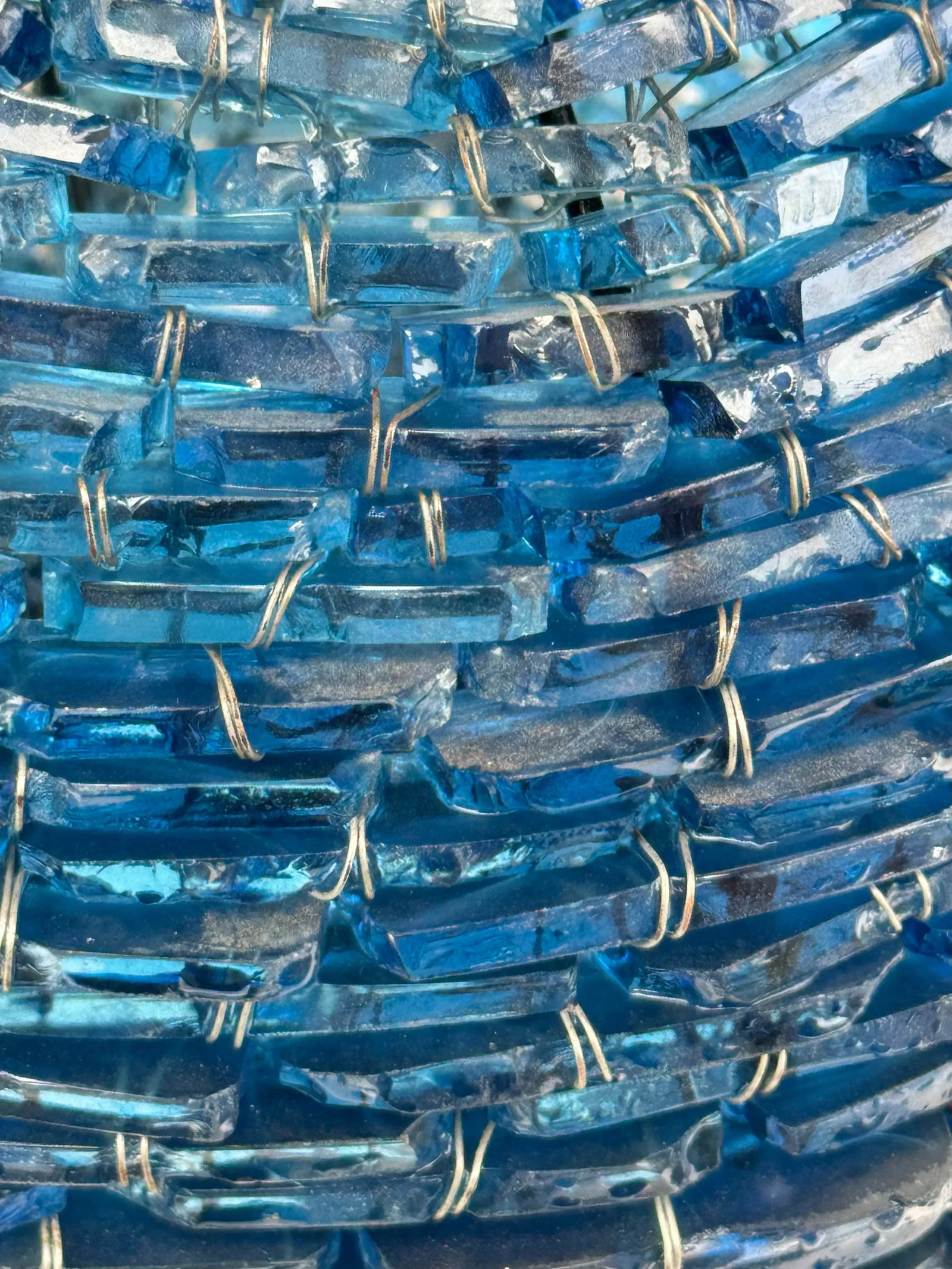 Art Glass Pendant Light : Vintage Mid-Century Cut Blue Glass Stacked Globe-Shaped Round "Blue Moon" - 7