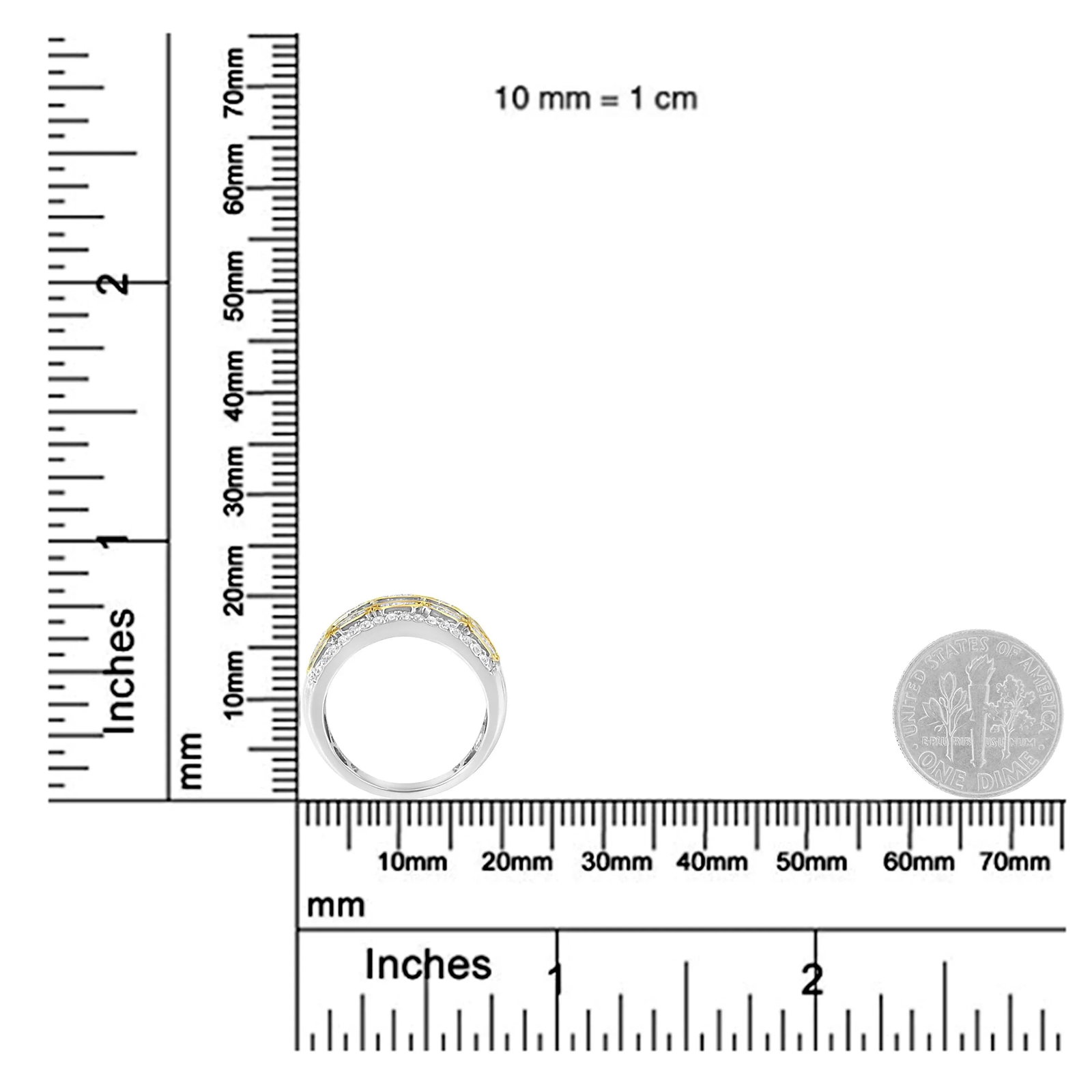 10K White and Yellow Gold 1.00 Cttw Baguette and Round cut Diamond Art Deco Multi-Row Ring Band (I-J - 7