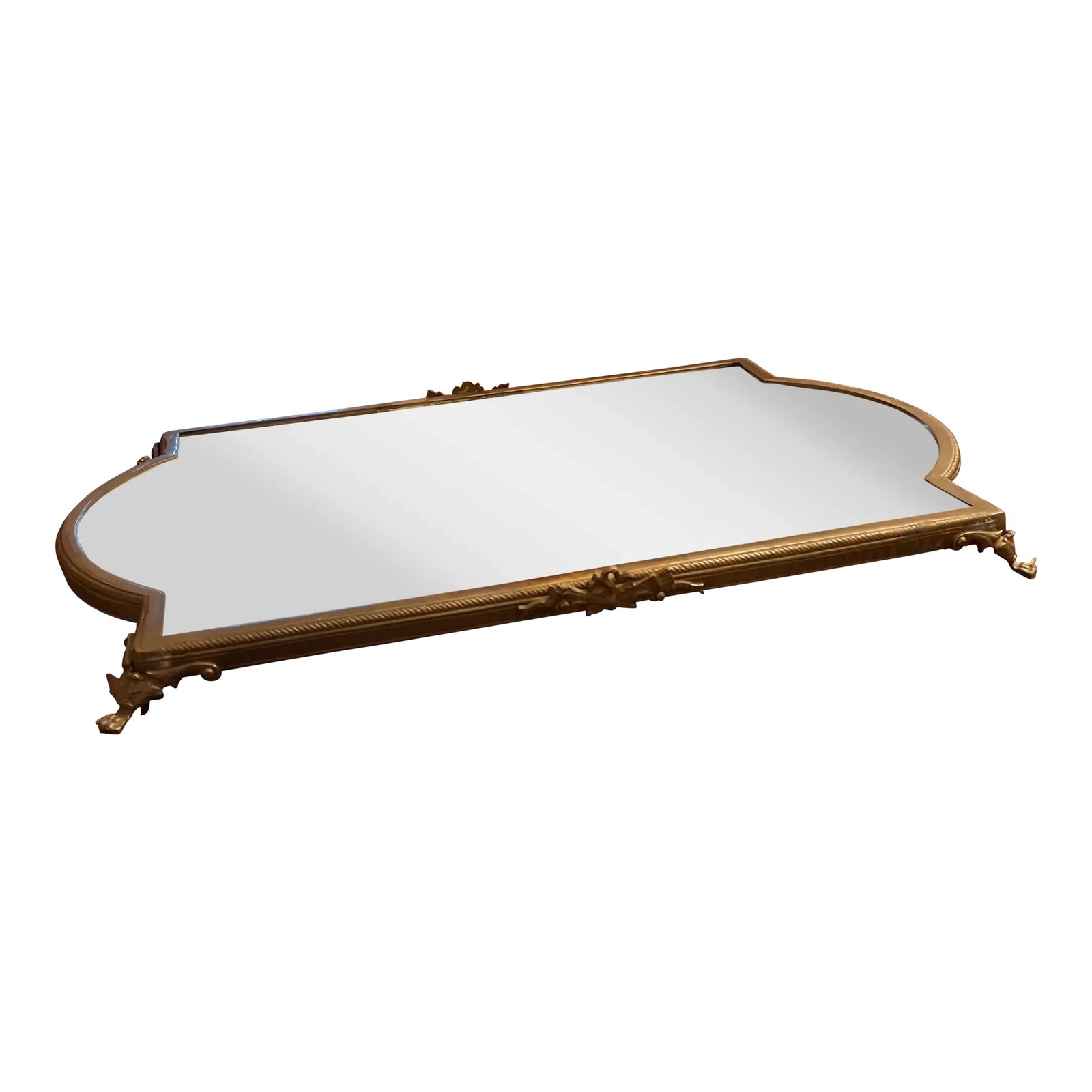Louis XVI Style Bronze Mirror Plateau: Fine Neoclassical French Louis XVI Style Bronze Table Mirror Plateau. Lions paw feet, crossed torch and quivers with bow knot, spiral rope twist edge. Would make an incredible addition to a dining tab