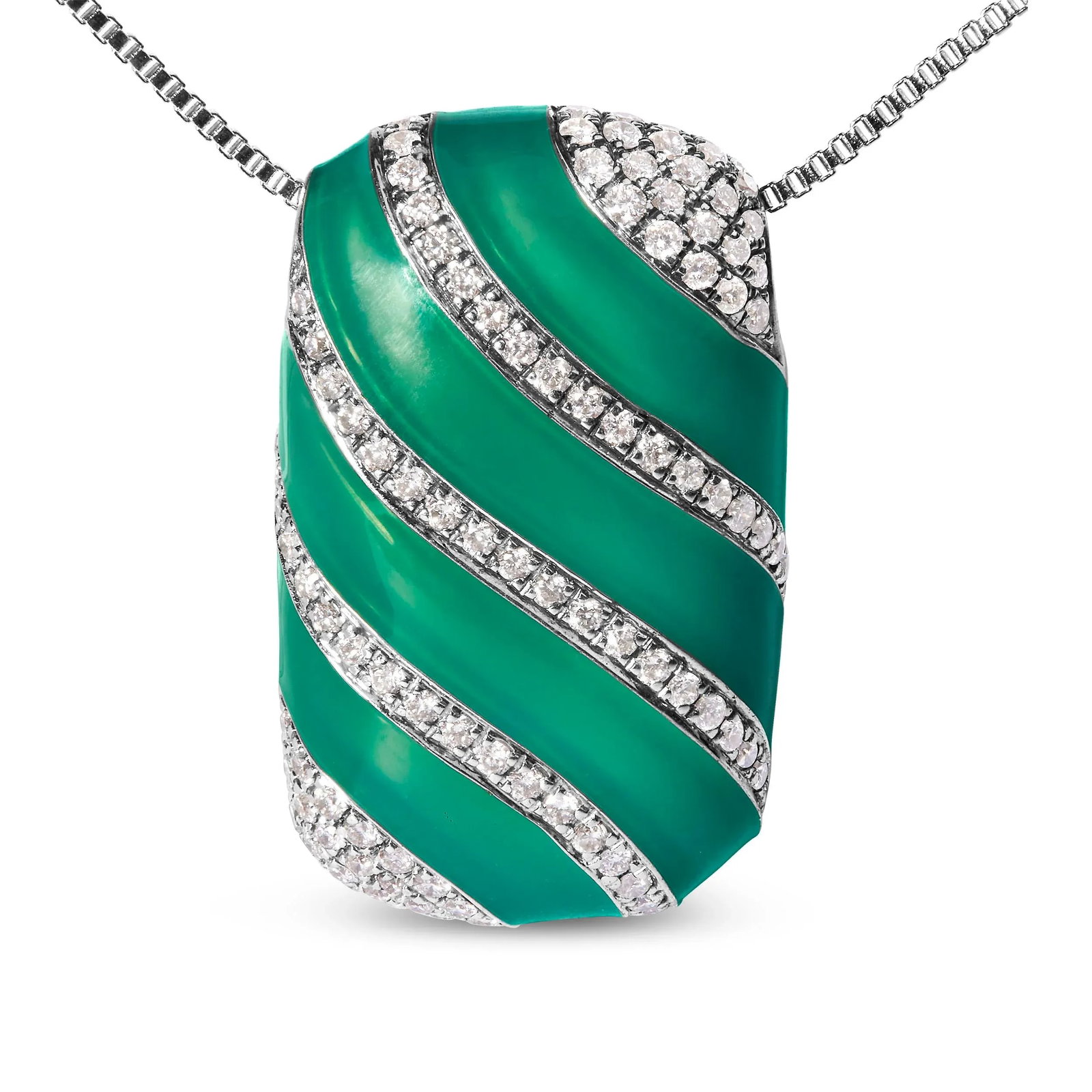 .925 Sterling Silver Turquoise Enamel and 1/2 Cttw Diamond Block 18" Pendant Necklace (F-G Color, VS - 2