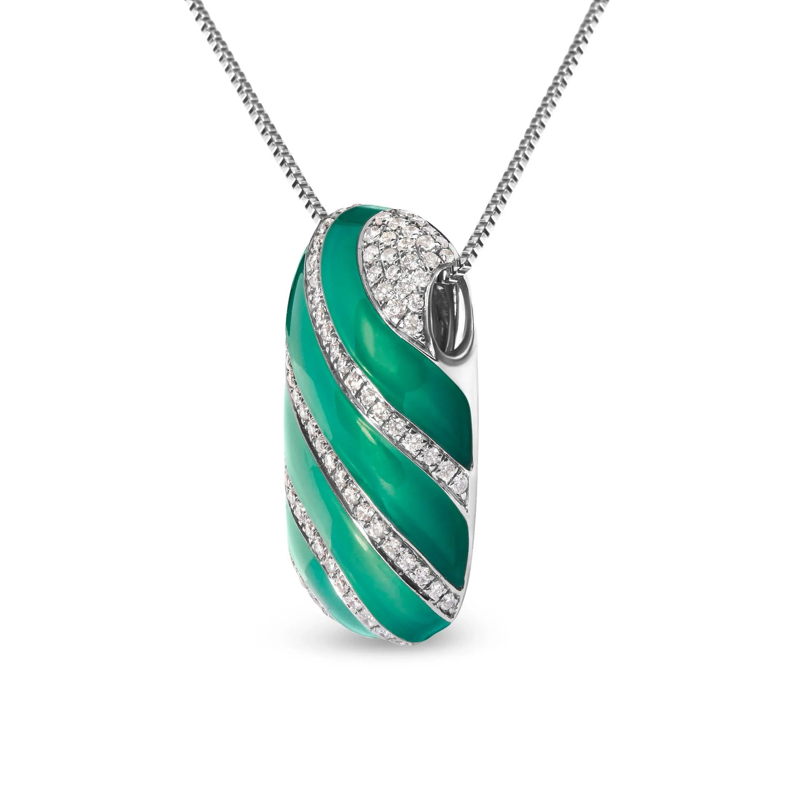 .925 Sterling Silver Turquoise Enamel and 1/2 Cttw Diamond Block 18" Pendant Necklace (F-G Color, VS - 3
