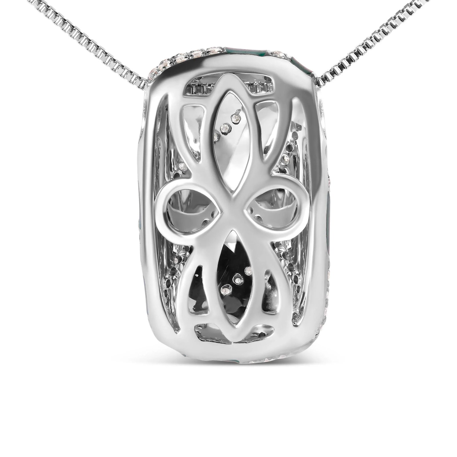 .925 Sterling Silver Turquoise Enamel and 1/2 Cttw Diamond Block 18" Pendant Necklace (F-G Color, VS - 4