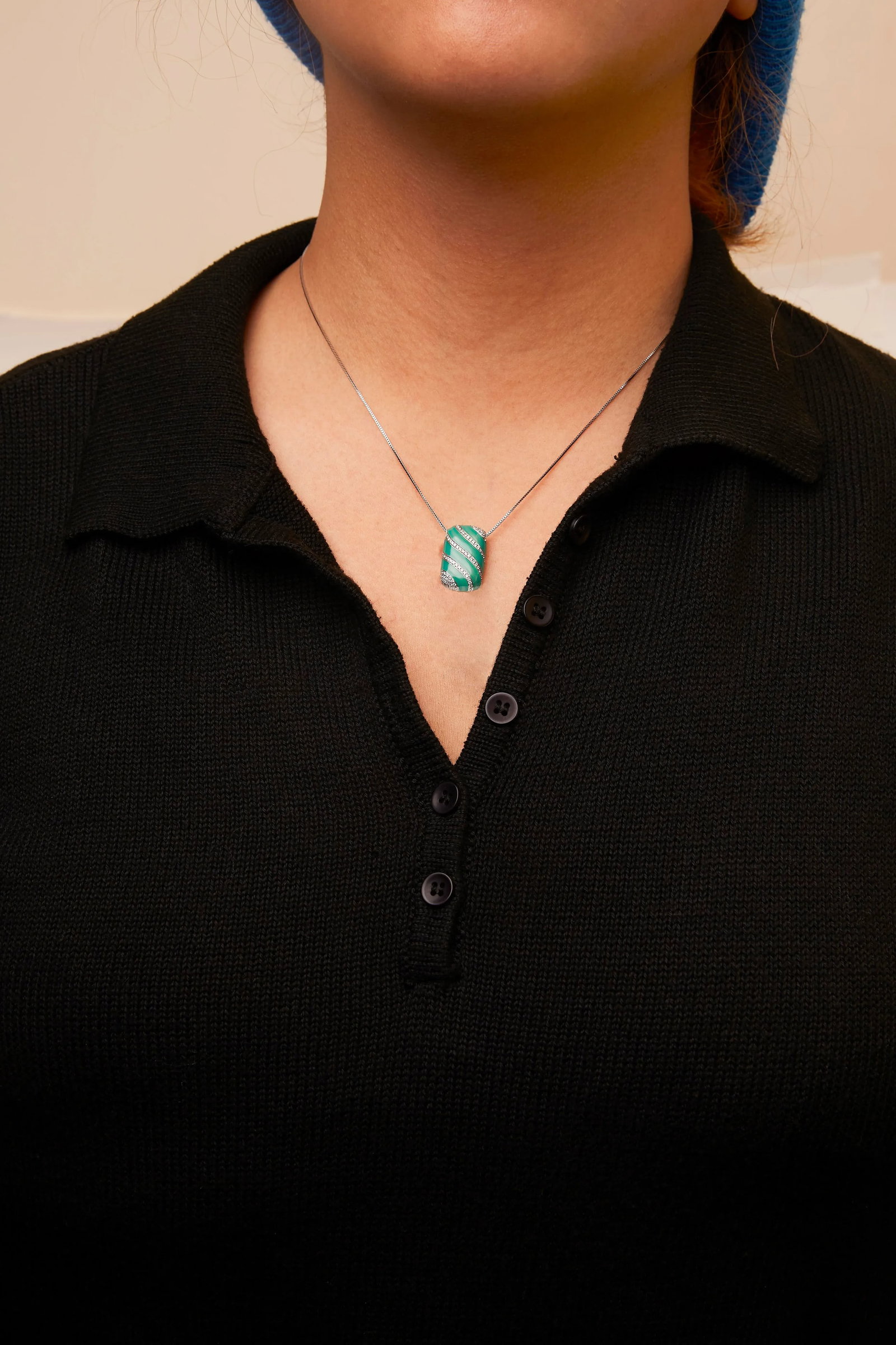 .925 Sterling Silver Turquoise Enamel and 1/2 Cttw Diamond Block 18" Pendant Necklace (F-G Color, VS - 5