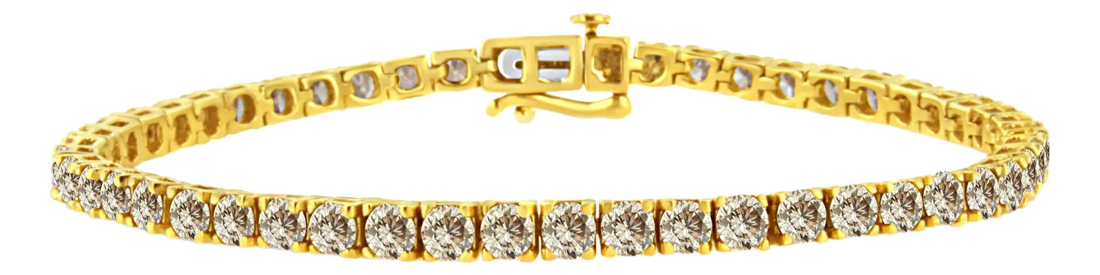 14K Yellow Gold Plated .925 Sterling Silver 8.0 Cttw Diamond Classic Link Tennis Bracelet - 7-1/4": Elegant and timeless, this gorgeous 14 karat yellow gold plated 92.5% sterling silver tennis bracelet features 8.0 carat total weight of natural round brilliant cut white diamonds with a whopping 52