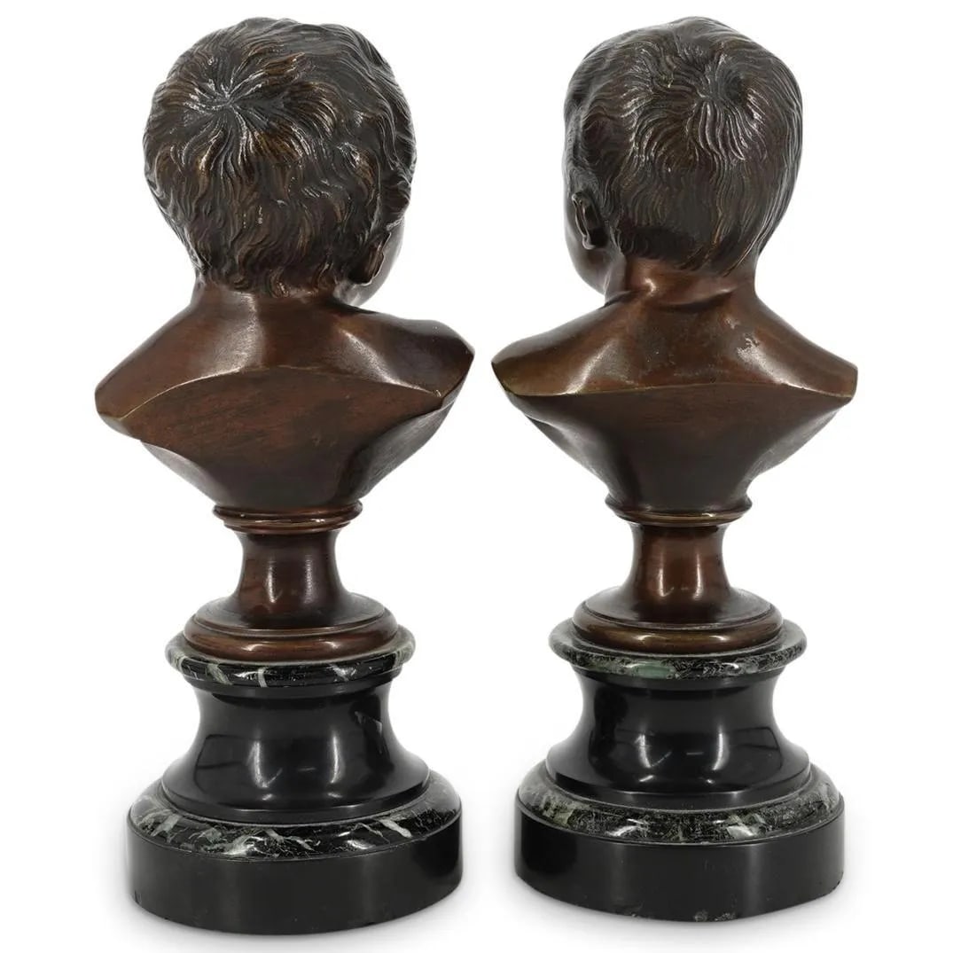 19th Century French Infant Bronze Busts After Jean Antoine Houdon - A Pair - 5