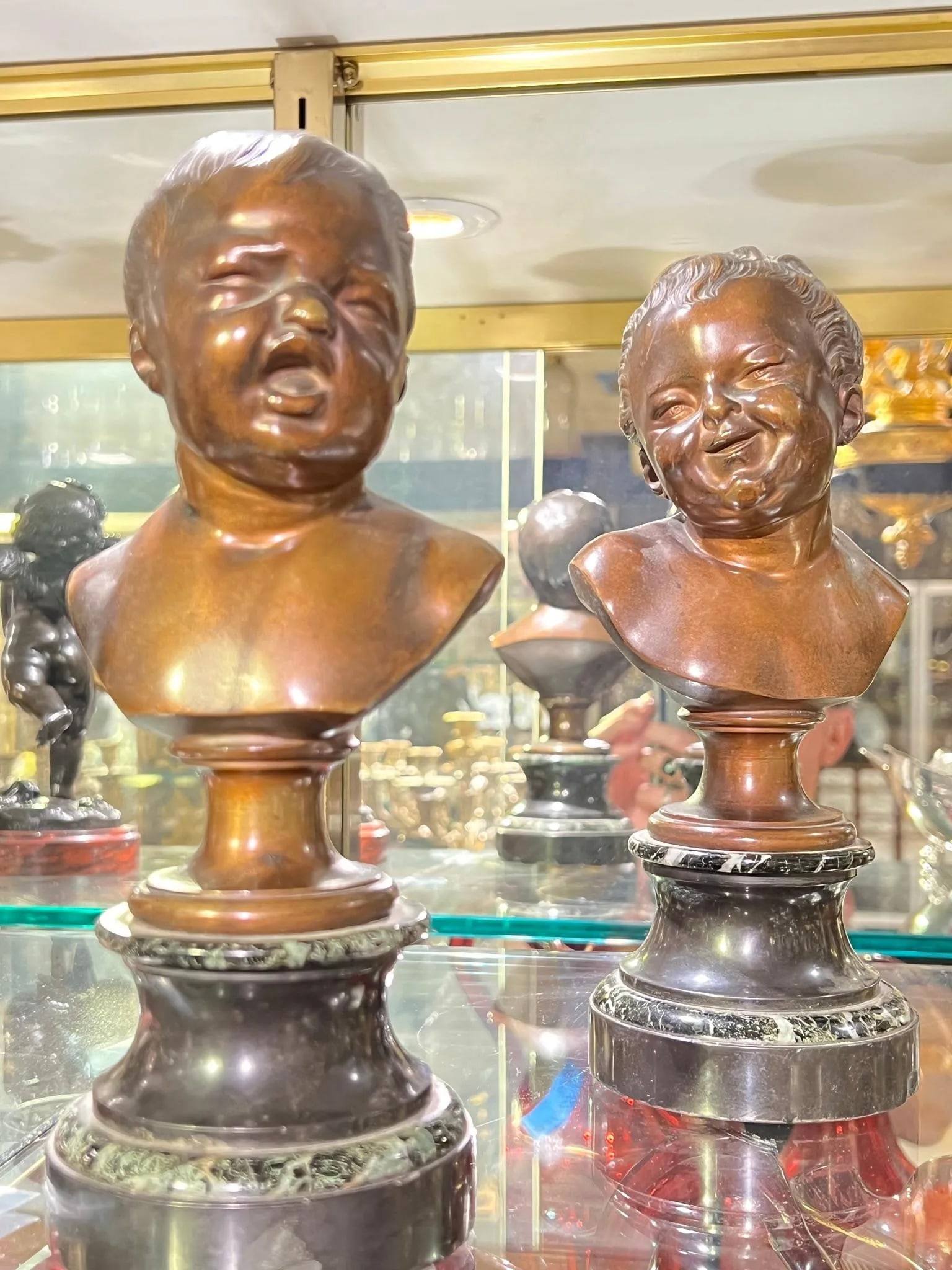 19th Century French Infant Bronze Busts After Jean Antoine Houdon - A Pair - 6