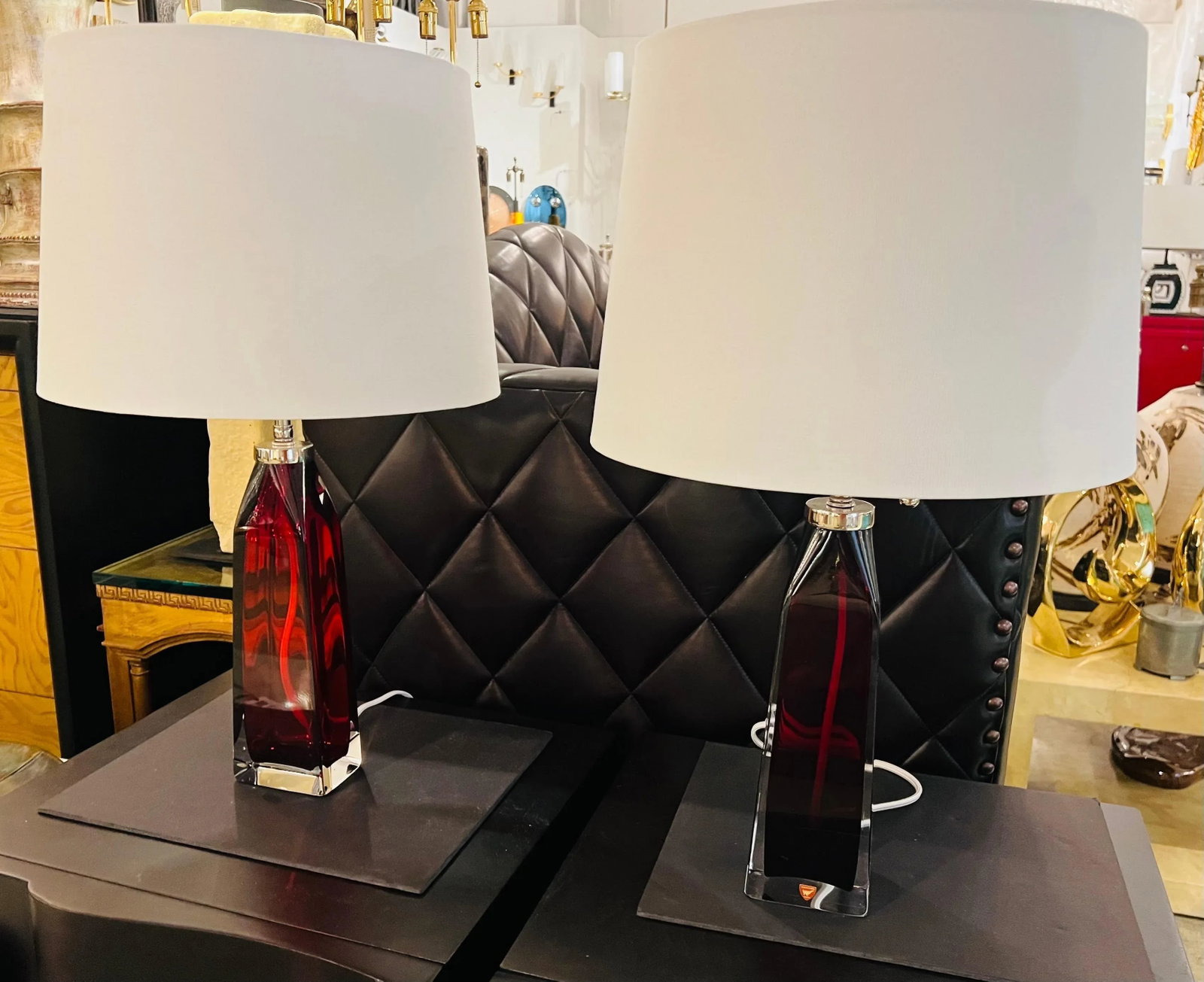 Pair of Orrefors 1960s Swedish Ruby Red Crystal Table Lamps - 3