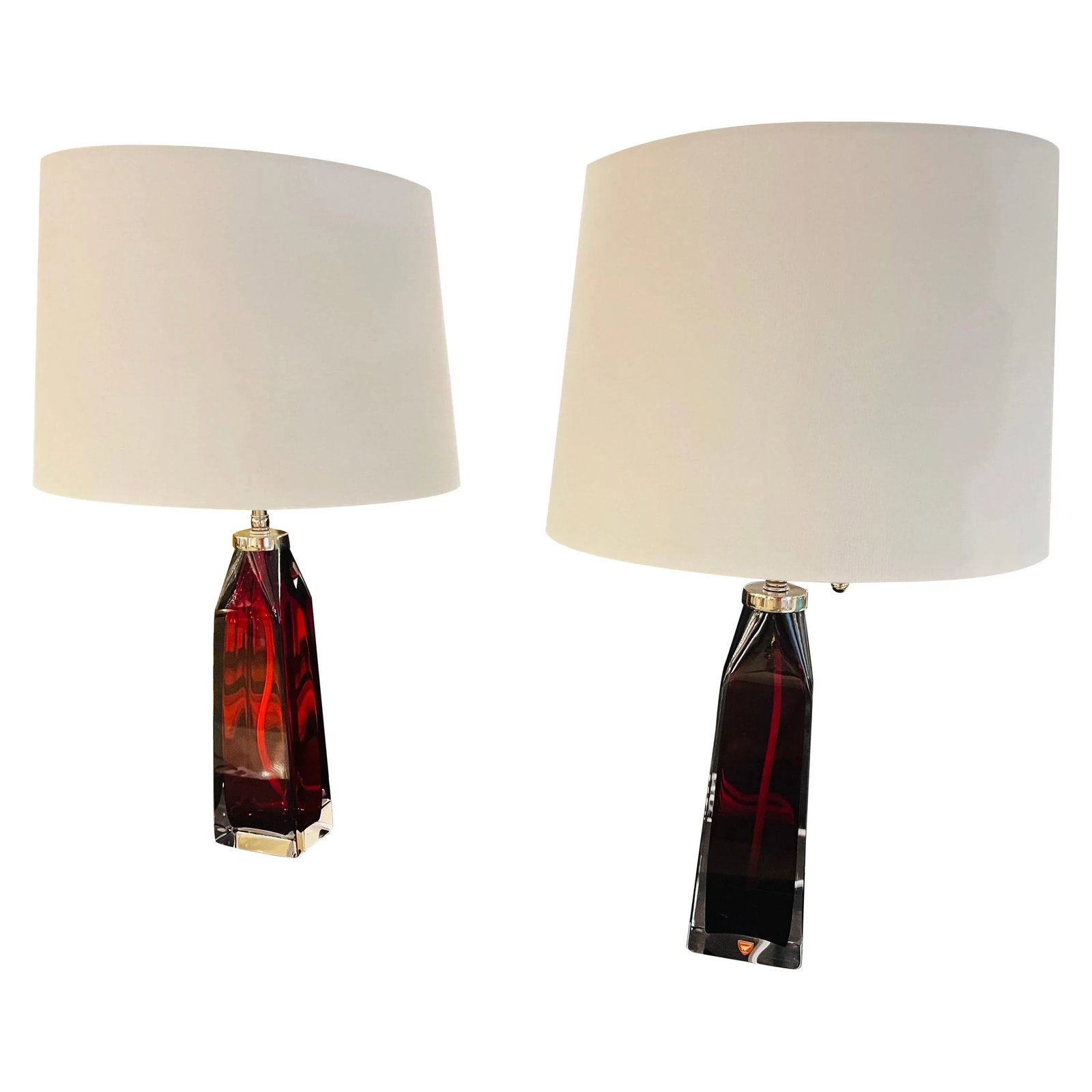 Pair of Orrefors 1960s Swedish Ruby Red Crystal Table Lamps - 4
