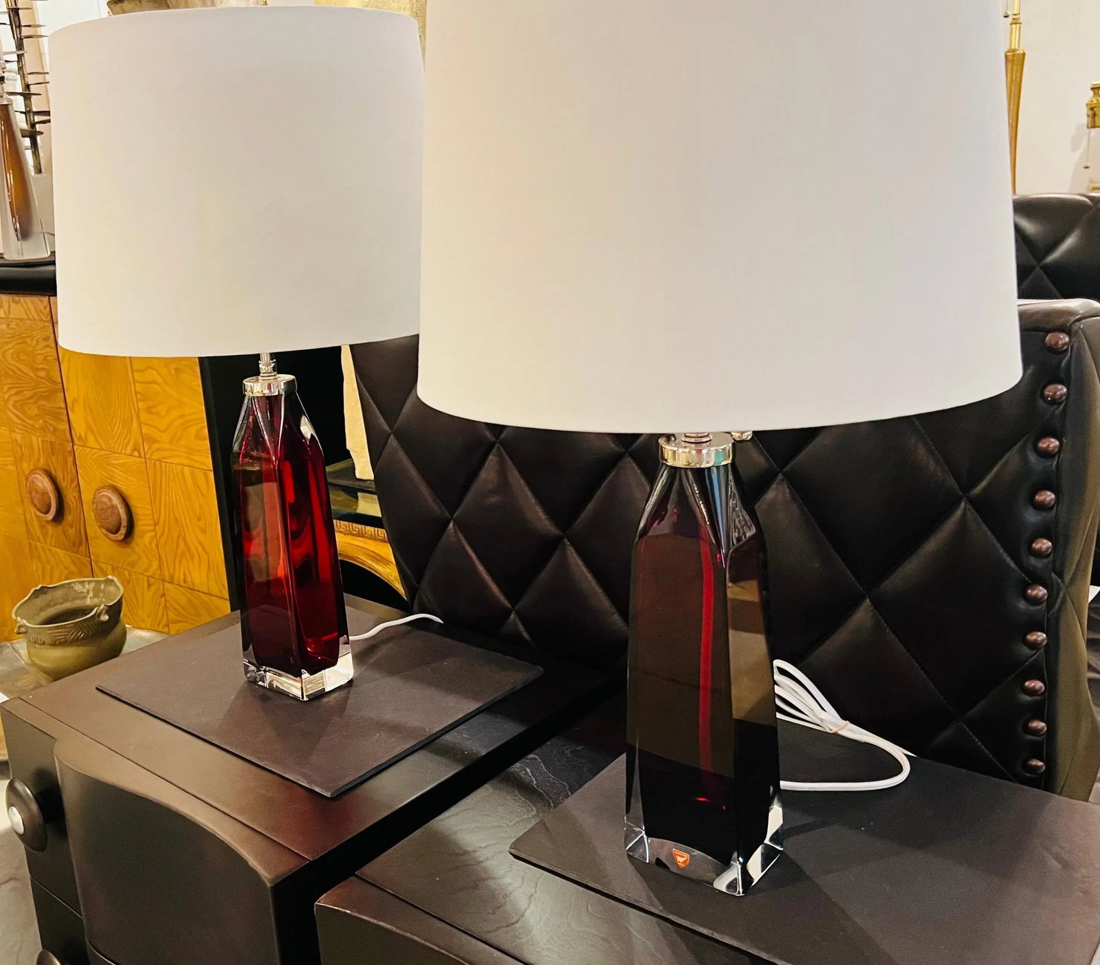 Pair of Orrefors 1960s Swedish Ruby Red Crystal Table Lamps - 7