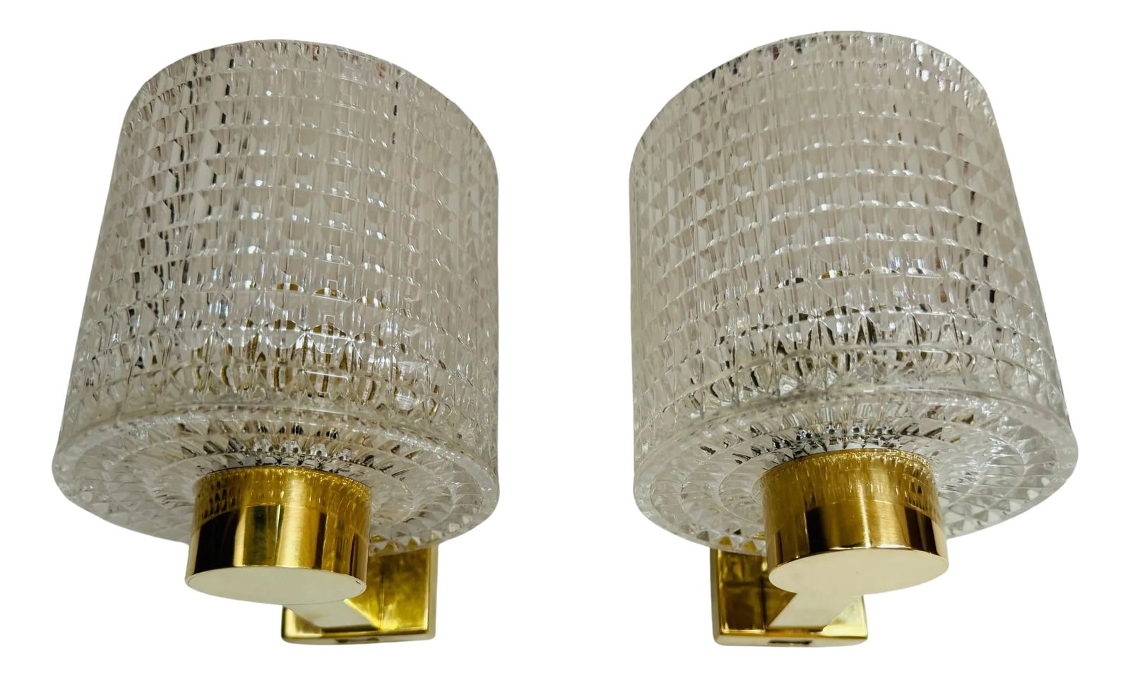 Orrefors Carl Fagerlund Swedish Crystal 1950s Mid Century Wall Lamps - A Pair: A pair of 1950s Swedish Mid Century polished brass sconces with crystal cup shades. Rewired. Designed by Carl Fegerlund for Orrefors. Condition: Alterations: Original Design Modified Imperfections: