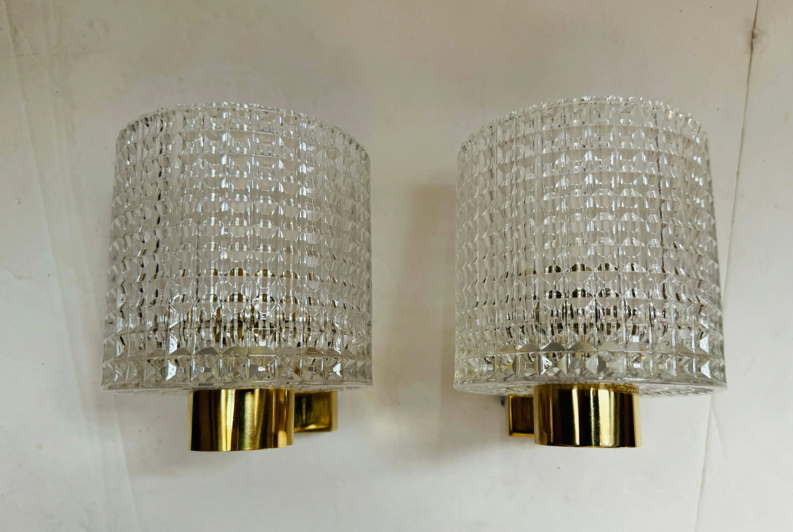 Orrefors Carl Fagerlund Swedish Crystal 1950s Mid Century Wall Lamps - A Pair - 2