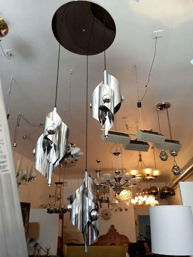 1960s French Chrome Sculptural Nine Light Pendant - 2