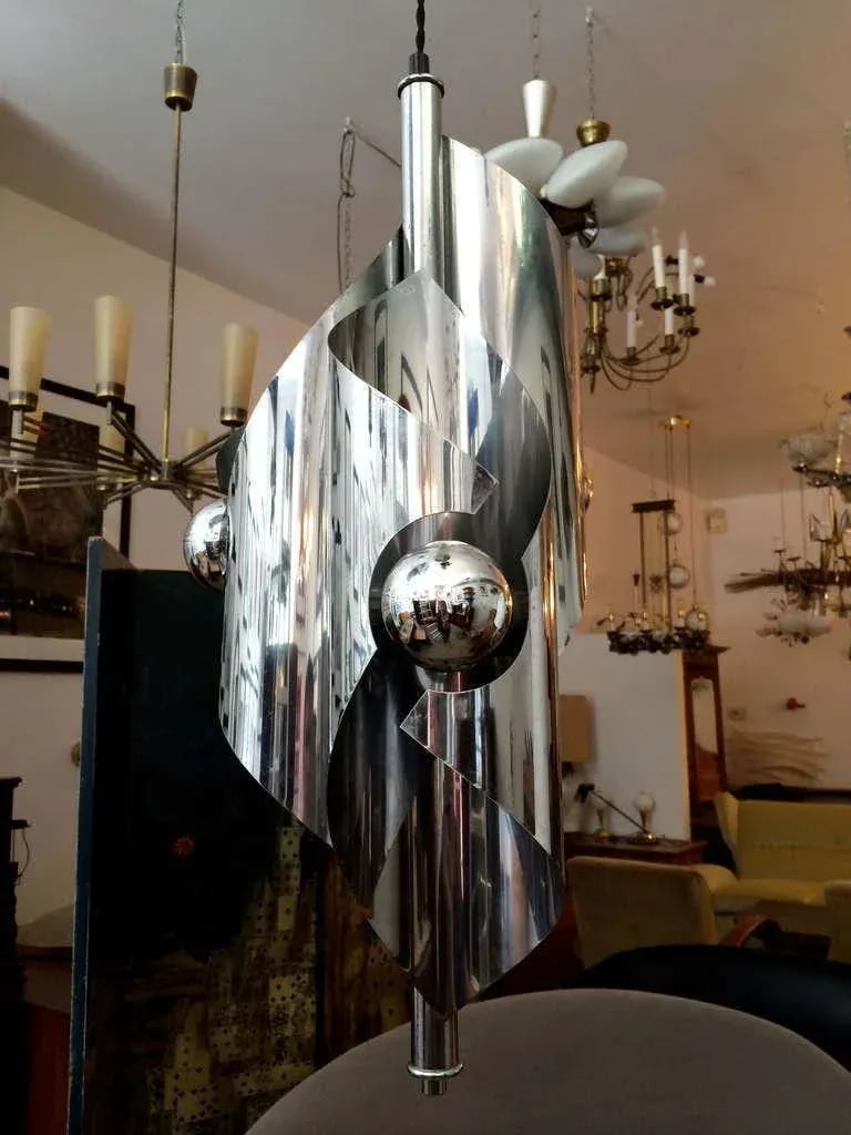 1960s French Chrome Sculptural Nine Light Pendant - 4