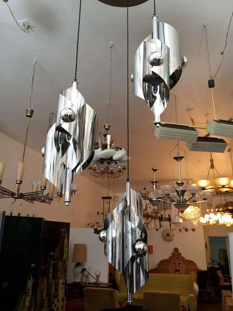 1960s French Chrome Sculptural Nine Light Pendant - 5