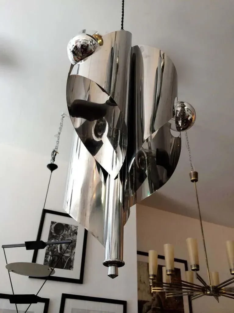 1960s French Chrome Sculptural Nine Light Pendant - 6