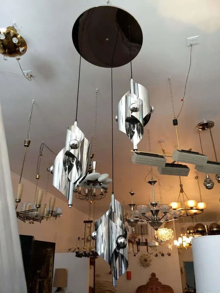 1960s French Chrome Sculptural Nine Light Pendant - 8