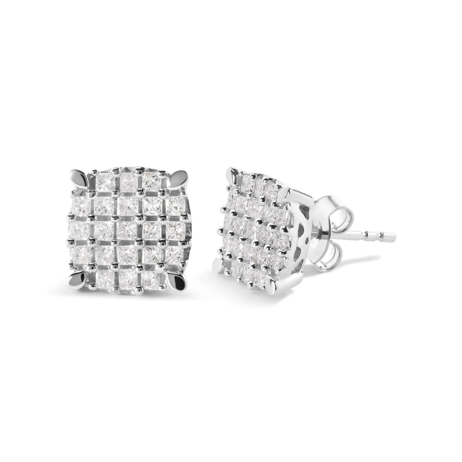 10K White Gold 3/4 Cttw Princess Diamond Composite Cushion Shape Stud Earrings (I-J Color, I1-I2 Cla - 2