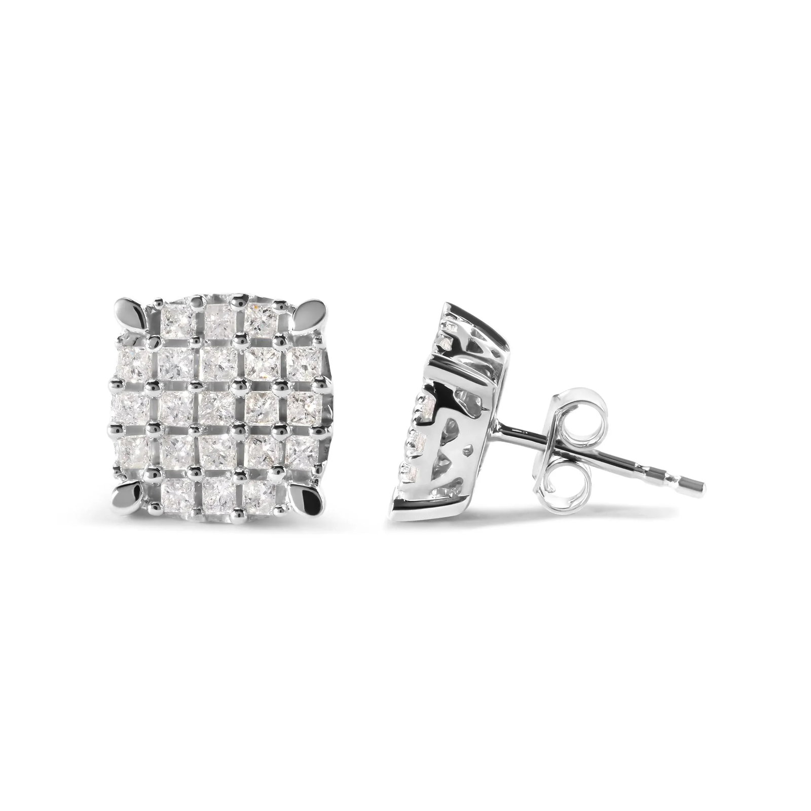 10K White Gold 3/4 Cttw Princess Diamond Composite Cushion Shape Stud Earrings (I-J Color, I1-I2 Cla - 3