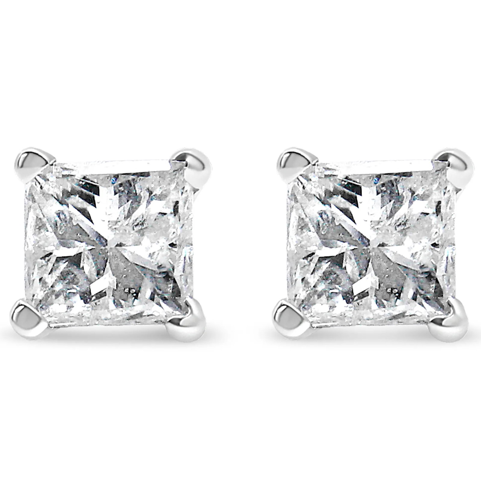 AGS Certified 14K White Gold 3/8 Cttw 4-Prong Set Princess-Cut Solitaire Diamond Push Back Stud Earr - 2