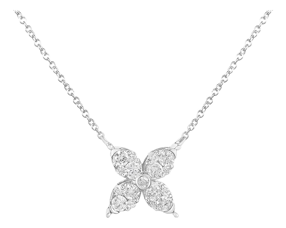 10K White Gold 1/2 Cttw Brilliant Round Diamond Marquise Shaped 4 Leaf Clover Adjustable 16-18" Inch: Unveil the allure of luck and elegance with this exquisite pendant necklace. Crafted in 10K white gold, it showcases a marquise-shaped 4-leaf clover, a symbol of fortune and grace. Adorned with 17 bri