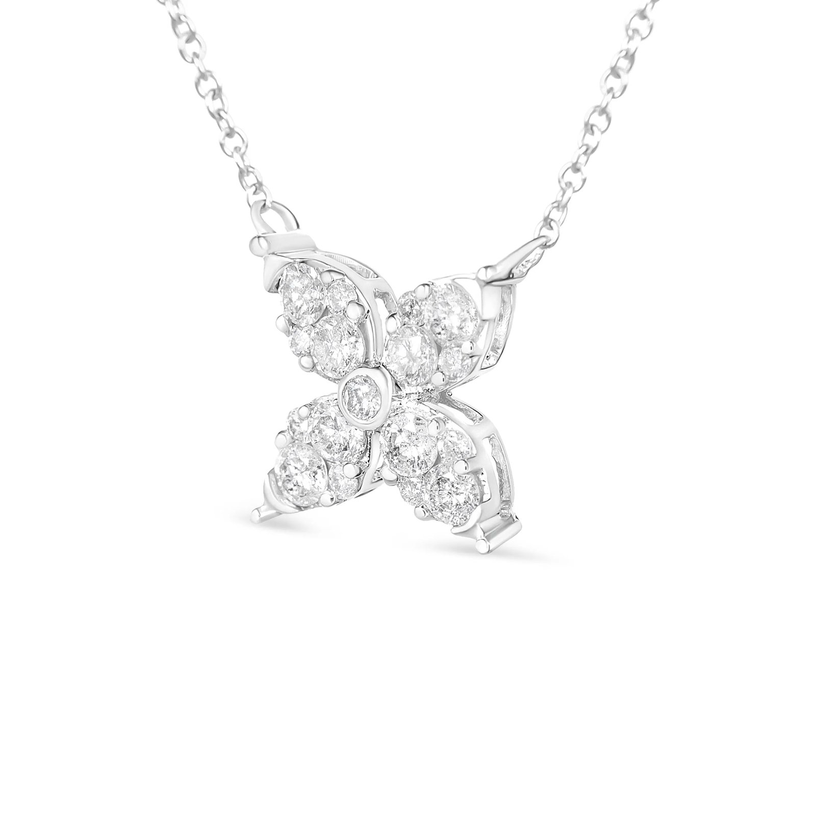 10K White Gold 1/2 Cttw Brilliant Round Diamond Marquise Shaped 4 Leaf Clover Adjustable 16-18" Inch - 2
