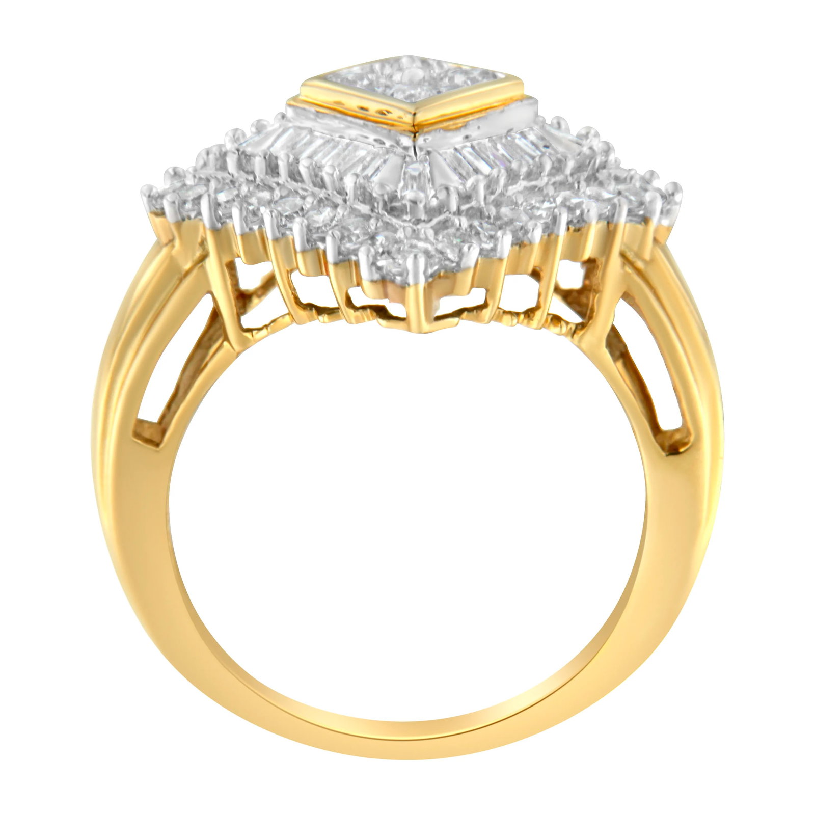 10K Yellow Gold Diamond Ballerina Ring - Size 6 - 2