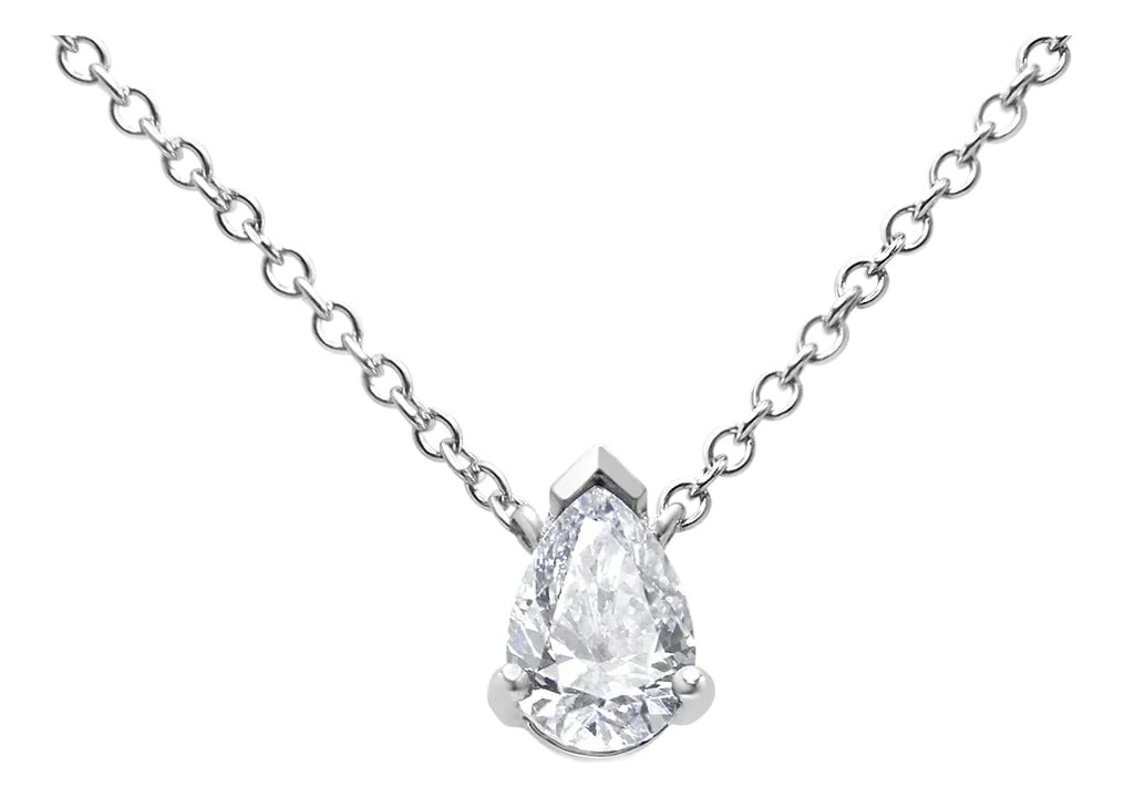 14K White Gold 1/2 Cttw Lab Grown Pear Shape Solitaire Diamond Pendent 18" Necklace: A stunning flash of sparkle draws the eye to this gorgeous solitaire diamond pendant necklace for her! A stunning prong-set diamond in an enticing pear shape centers this glorious piece, catching the