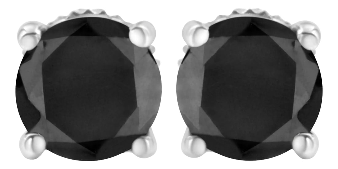 14K White Gold 3.00 Cttw Round Brilliant-Cut Black Diamond Classic 4-Prong Stud Earrings with Screw: Elegant and timeless, these gorgeous 14K white gold solitaire stud earrings feature bold and beautiful heat treated, color enhanced black diamonds. The earrings feature screwback closures. The