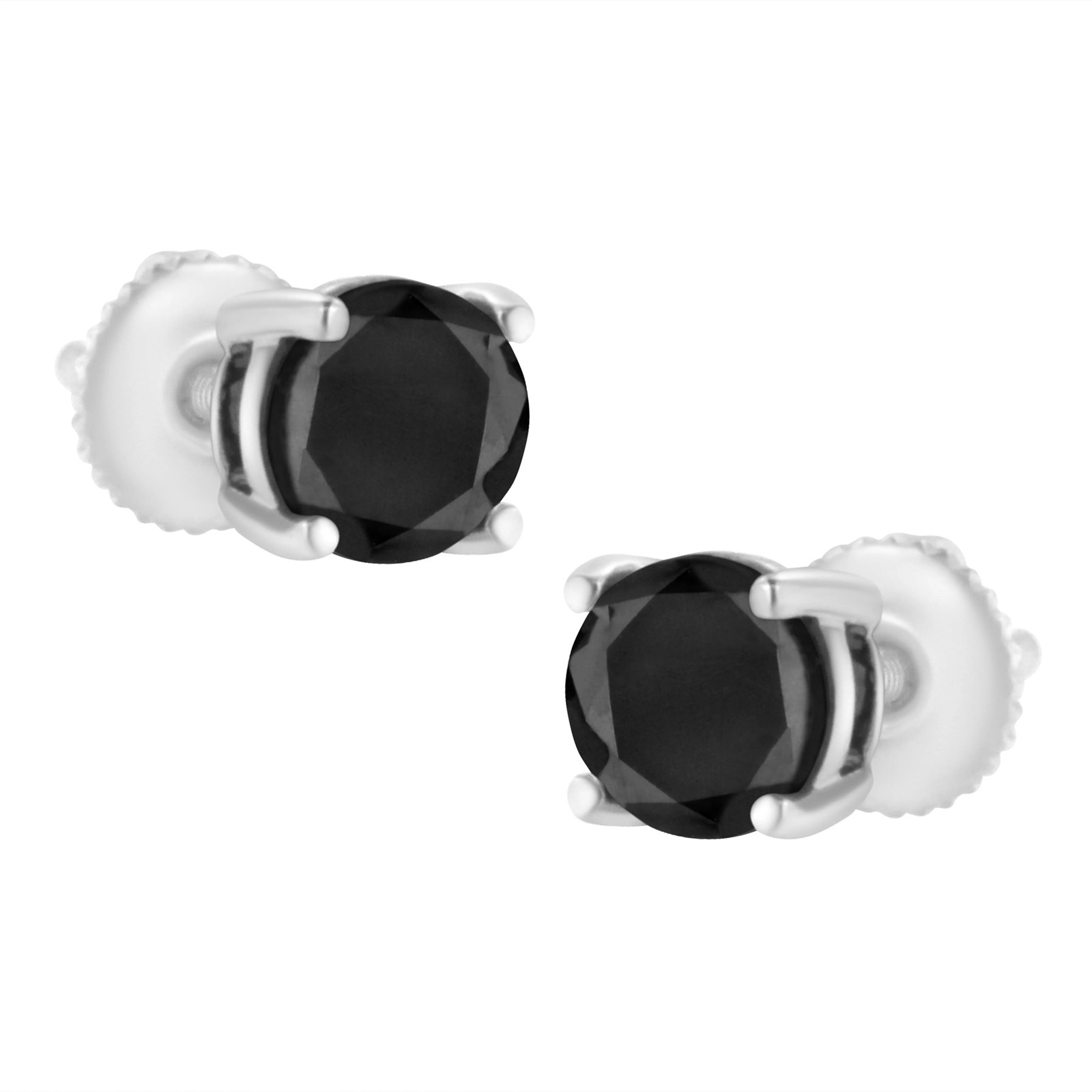 14K White Gold 3.00 Cttw Round Brilliant-Cut Black Diamond Classic 4-Prong Stud Earrings with Screw - 3