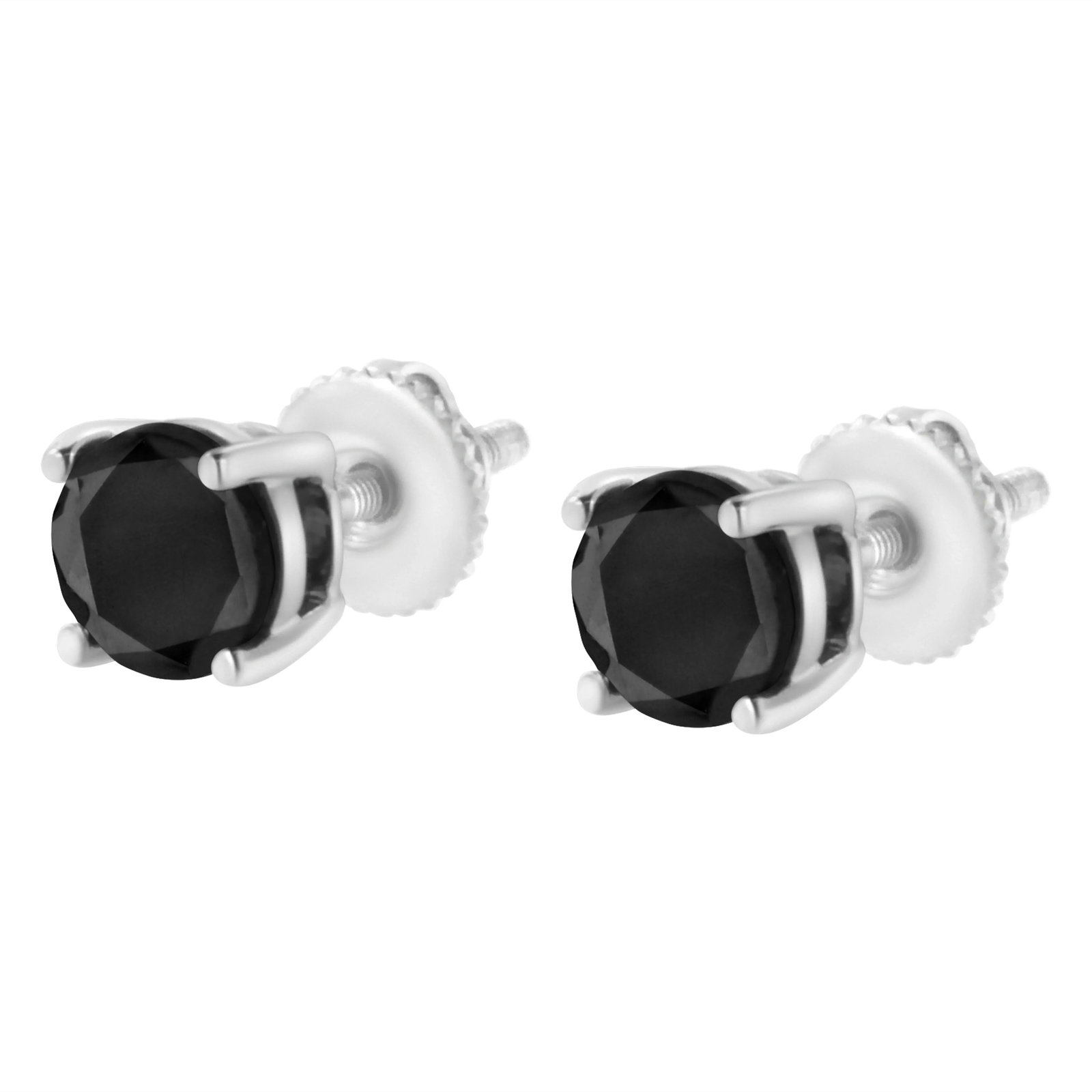 14K White Gold 3.00 Cttw Round Brilliant-Cut Black Diamond Classic 4-Prong Stud Earrings with Screw - 4