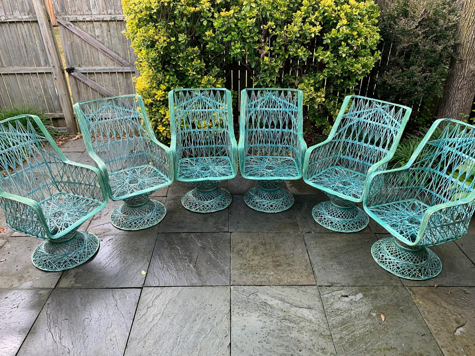 1970s Russell Woodard Style Green Spun Fiberglass Oval Dining Table & 6 Chairs - 5