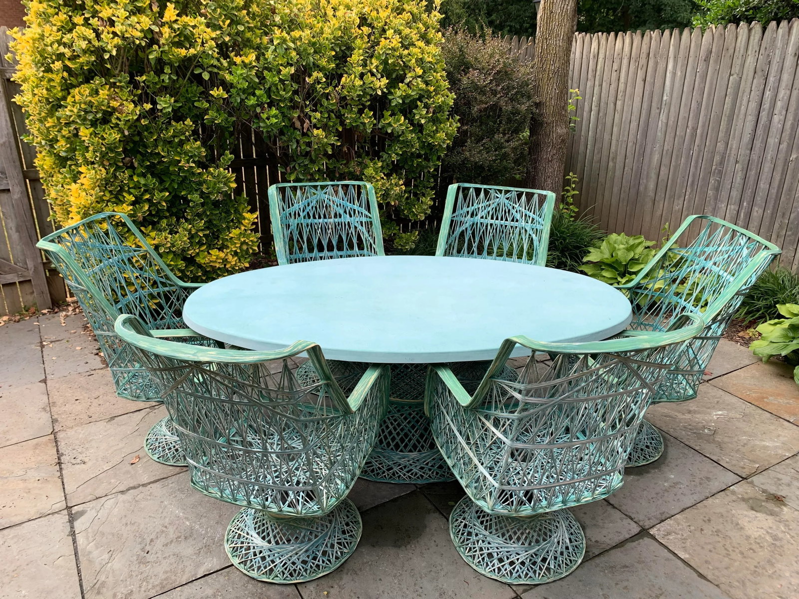 1970s Russell Woodard Style Green Spun Fiberglass Oval Dining Table & 6 Chairs - 6