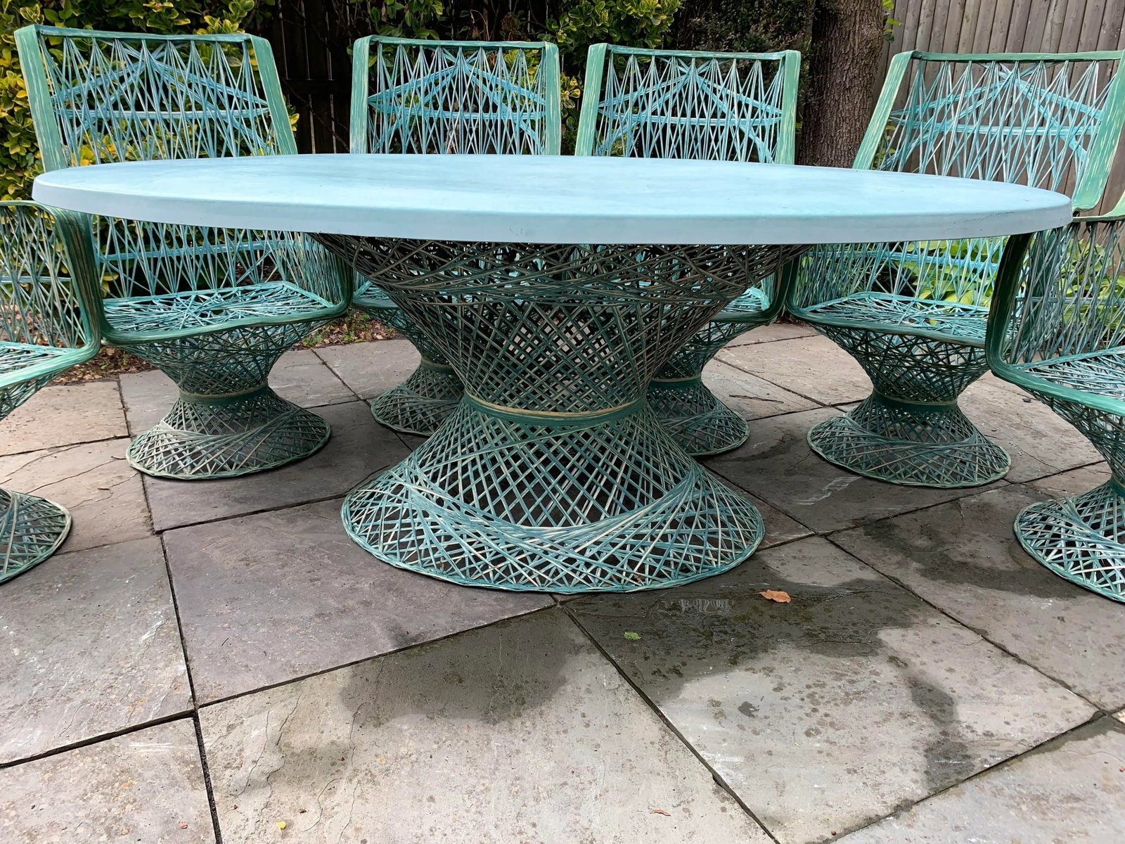 1970s Russell Woodard Style Green Spun Fiberglass Oval Dining Table & 6 Chairs - 8
