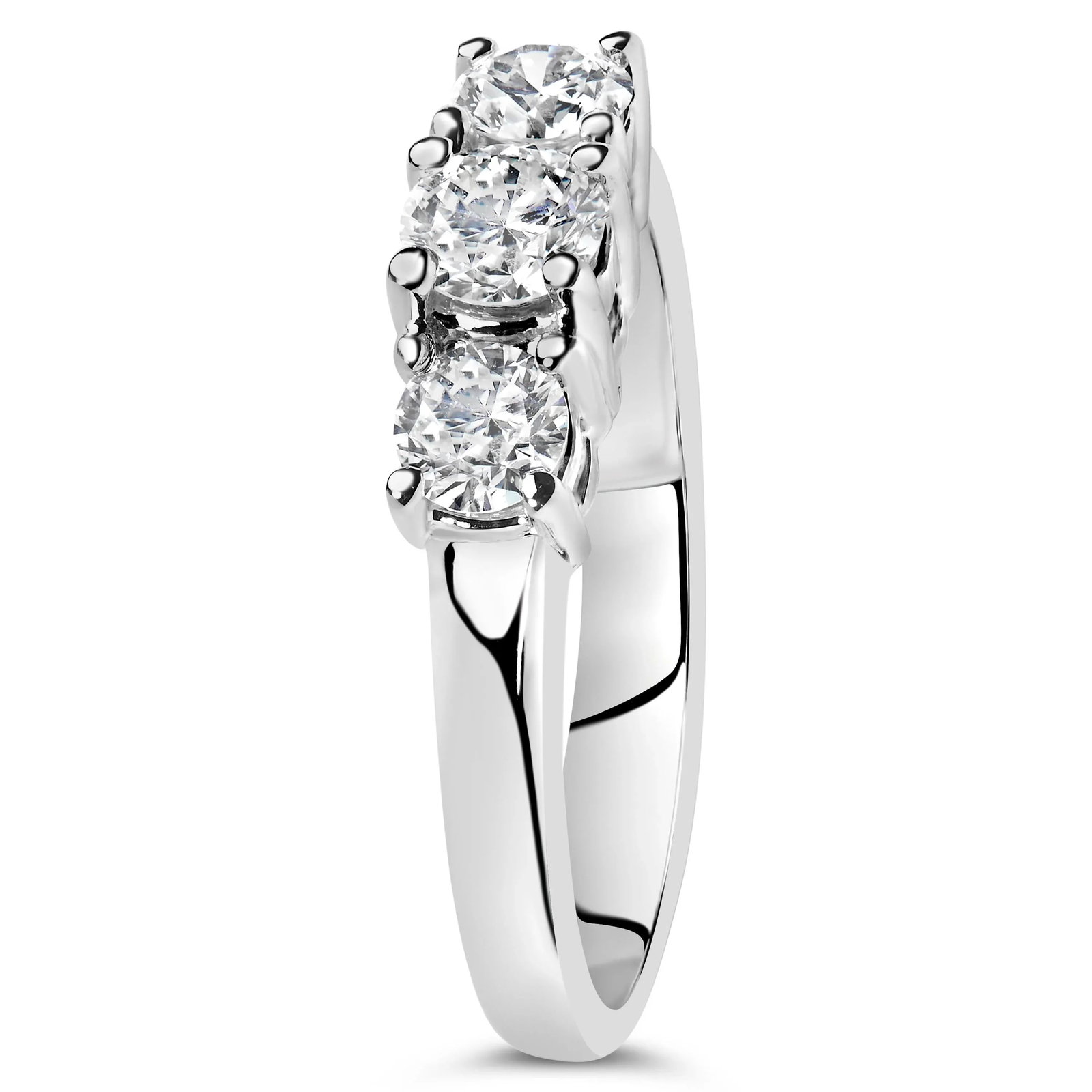 14K White Gold 3/4 Cttw Lab Grown Diamond 3 Stone Ring Band (F-G Color, VS2-SI1 Clarity)- Size 7 - 3