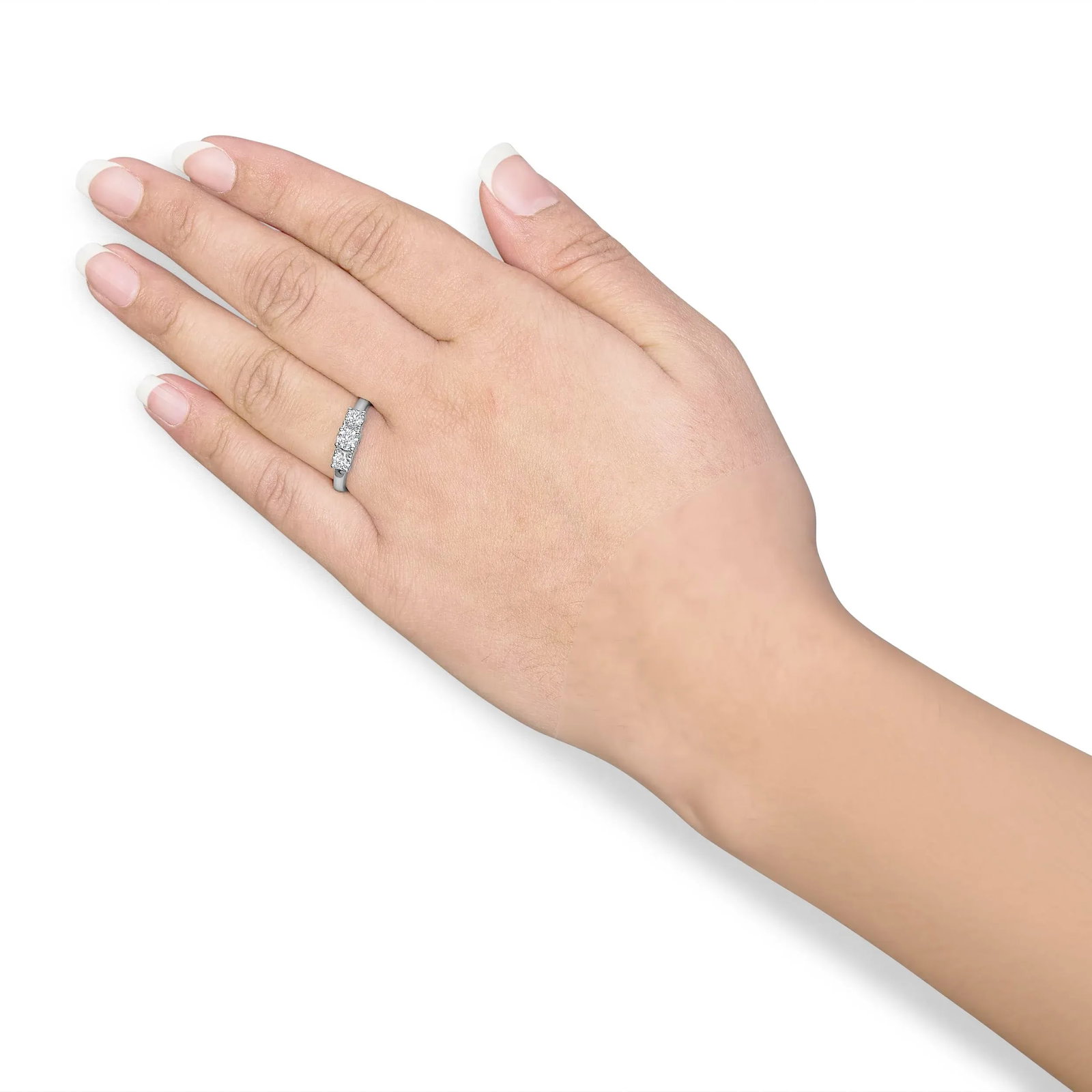 14K White Gold 3/4 Cttw Lab Grown Diamond 3 Stone Ring Band (F-G Color, VS2-SI1 Clarity)- Size 7 - 6