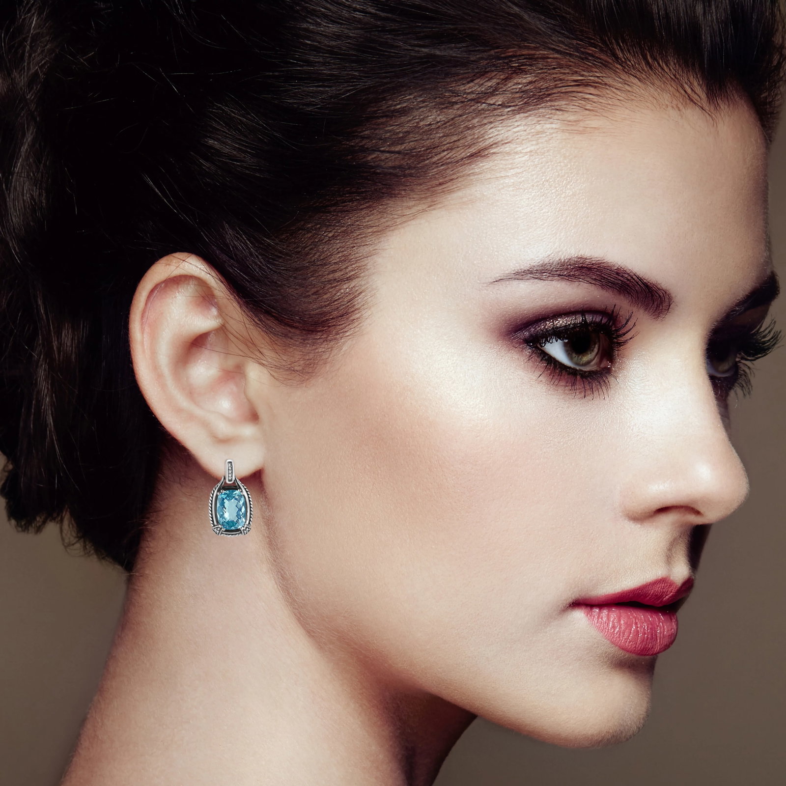 .925 Sterling Silver 14x10MM Cushion Cut Blue Topaz Gemstone and Diamond Accent Dangle Earring - 5